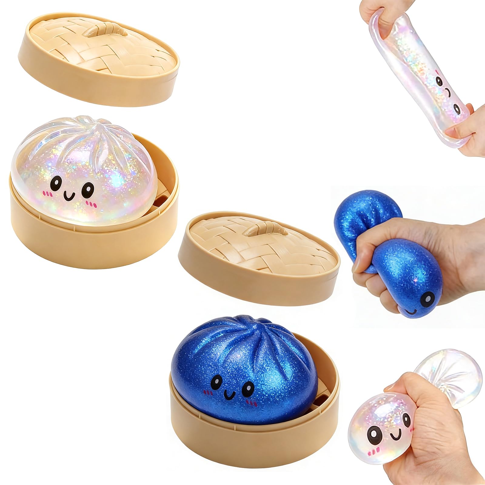 Dumpling Squishies,Glitter Dumpling Squishy Box,2026 New Colorful Dumplings Stress Balls Sensory,Portable Decompressions Squeeze Toy,Soft Squeeze Decompressions Dough For Adults & Teens (2PCS)