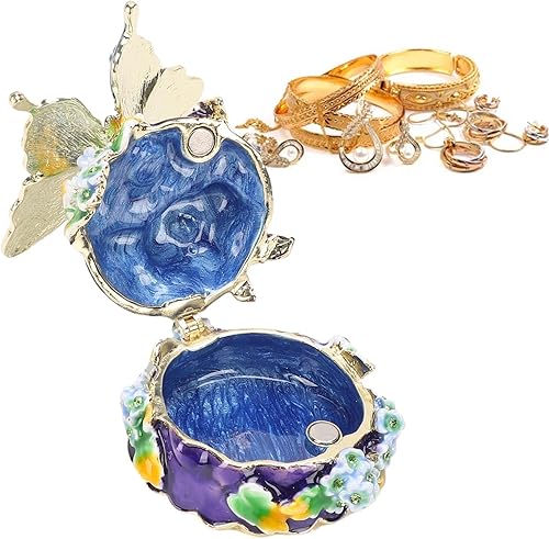 Yosoo Exquisite Flower Enamel Jewelry Box, Zinc Alloy Decorative Jewelry Box Trinket Organizer for Rings Earrings