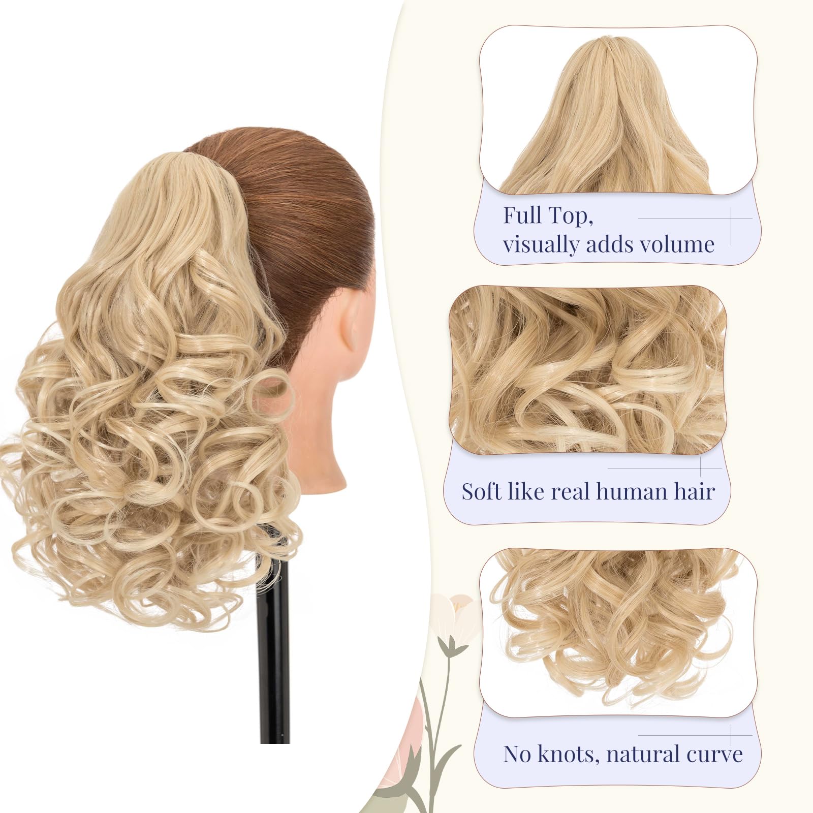 TESS Claw On Ponytail Extension Matte Material 14 Inch/37cm Curly Wavy Clip In Pony tail Synthetic Hairpiece - Image 3