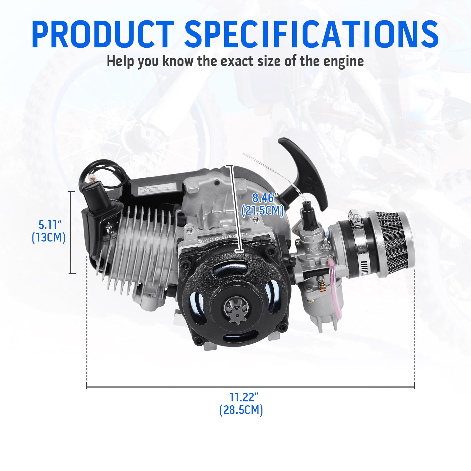 Samger 49CC 2 Stroke Mini Moto Engine Carb Pullstart Carb Carb Filtro aria Head Mini Motore per ATV Dirt Bike Quad Pocket Bike