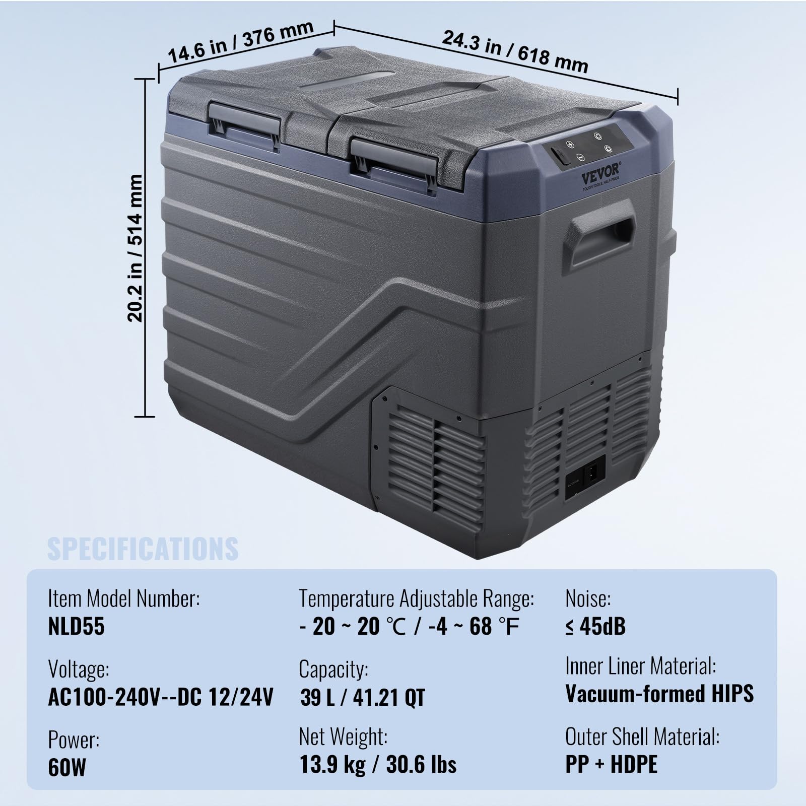 VEVOR Frigorifero per Auto, Congelatore Portatile Doppia Zona 40 L, 12 Volt, Gamma Regolabile da -20~20 ℃, Dispositivo di Raffreddamento a Compressore 12/24 V CC e 100-240 V CA per Campeggio Camper