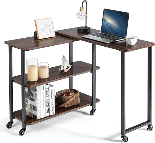 Miniatura 1 de GORELAX Mesa auxiliar giratoria de 360, mesa auxiliar móvil con estantes de almacenamiento de 2 niveles y marco de metal, escritorio de esquina para
