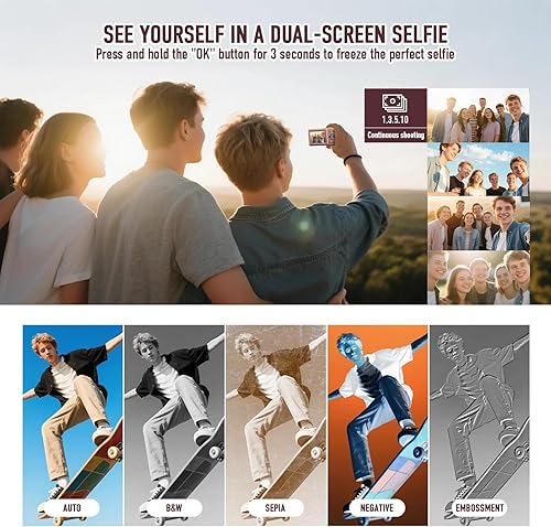 Miniatura 4 de Cámara digital, 4K 48MP con enfoque automático y pantalla dual para selfies, zoom 18X, luz de relleno, cámara portátil de punto y disparo