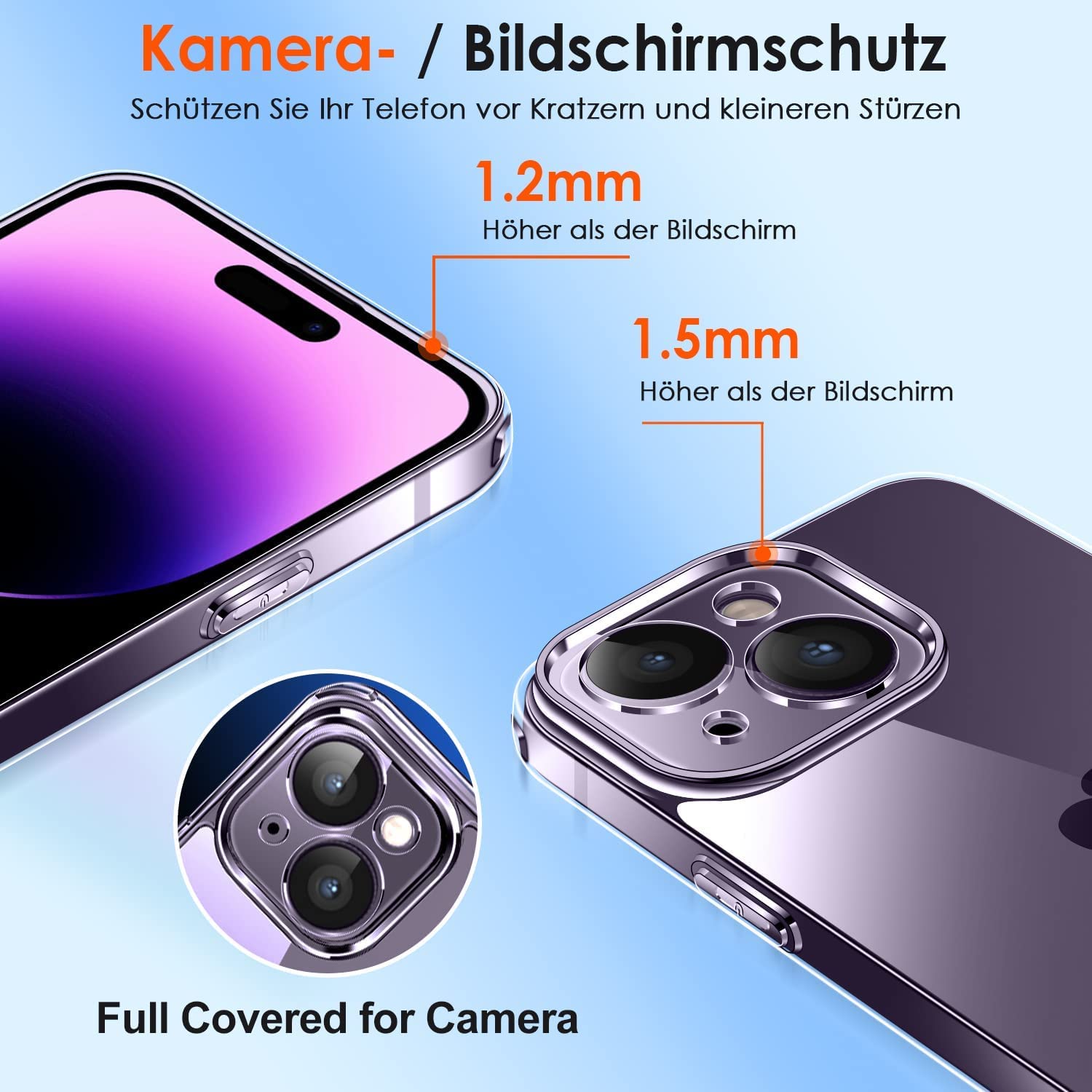 iVoler 3 in 1 Cover per iPhone 14 Pro 6.1 pollici con 2 Pezzi Pellicola Vetro Temperato, [Non Ingiallente ] [Antiurto di Grado Militare] [Protezione Fotocamera] Trasparente Sottile Custodia