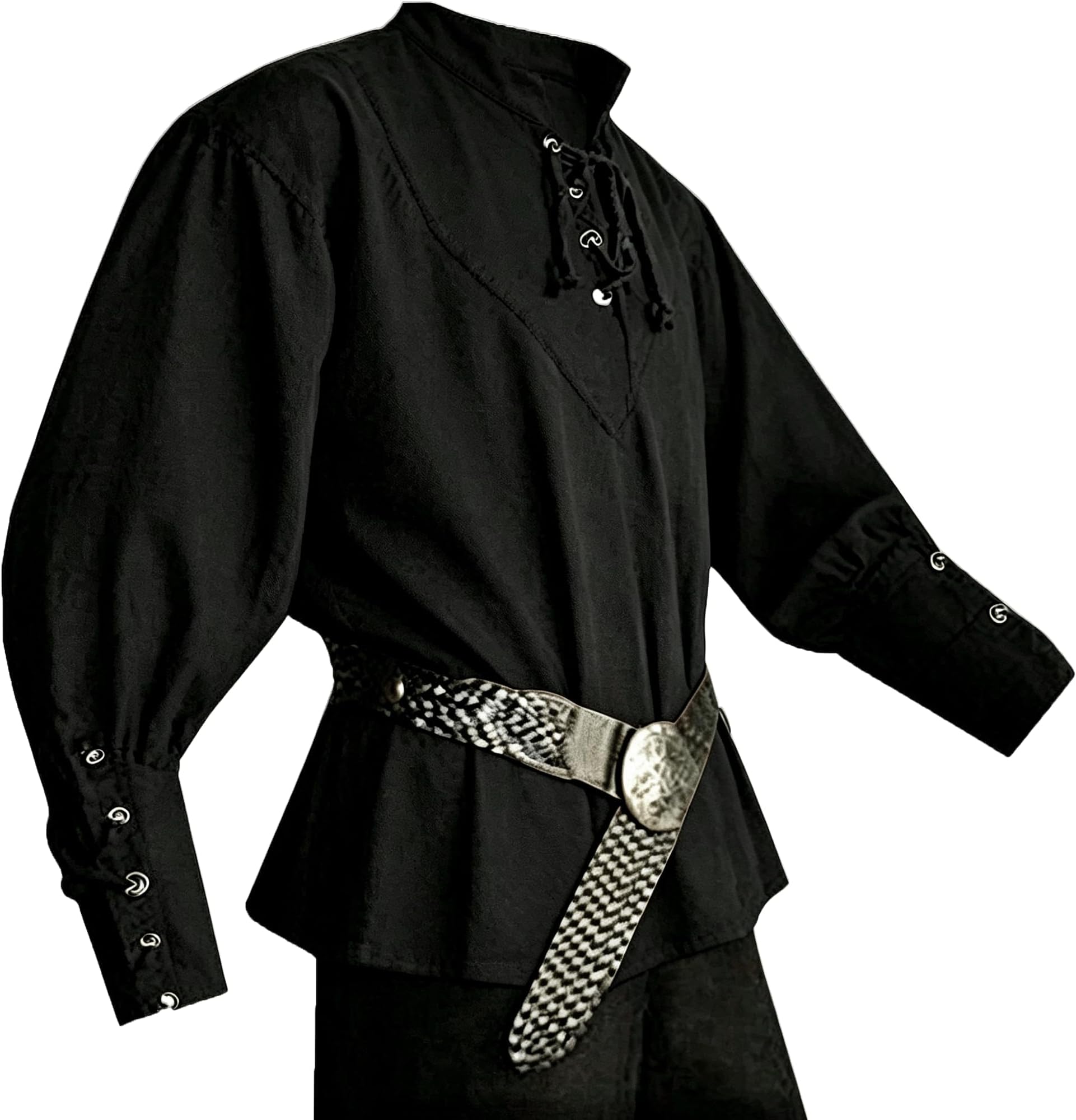 Mens Medieval Pirate Shirts Lace Up Scottish Mercenary Halloween Costume Shirt Tops