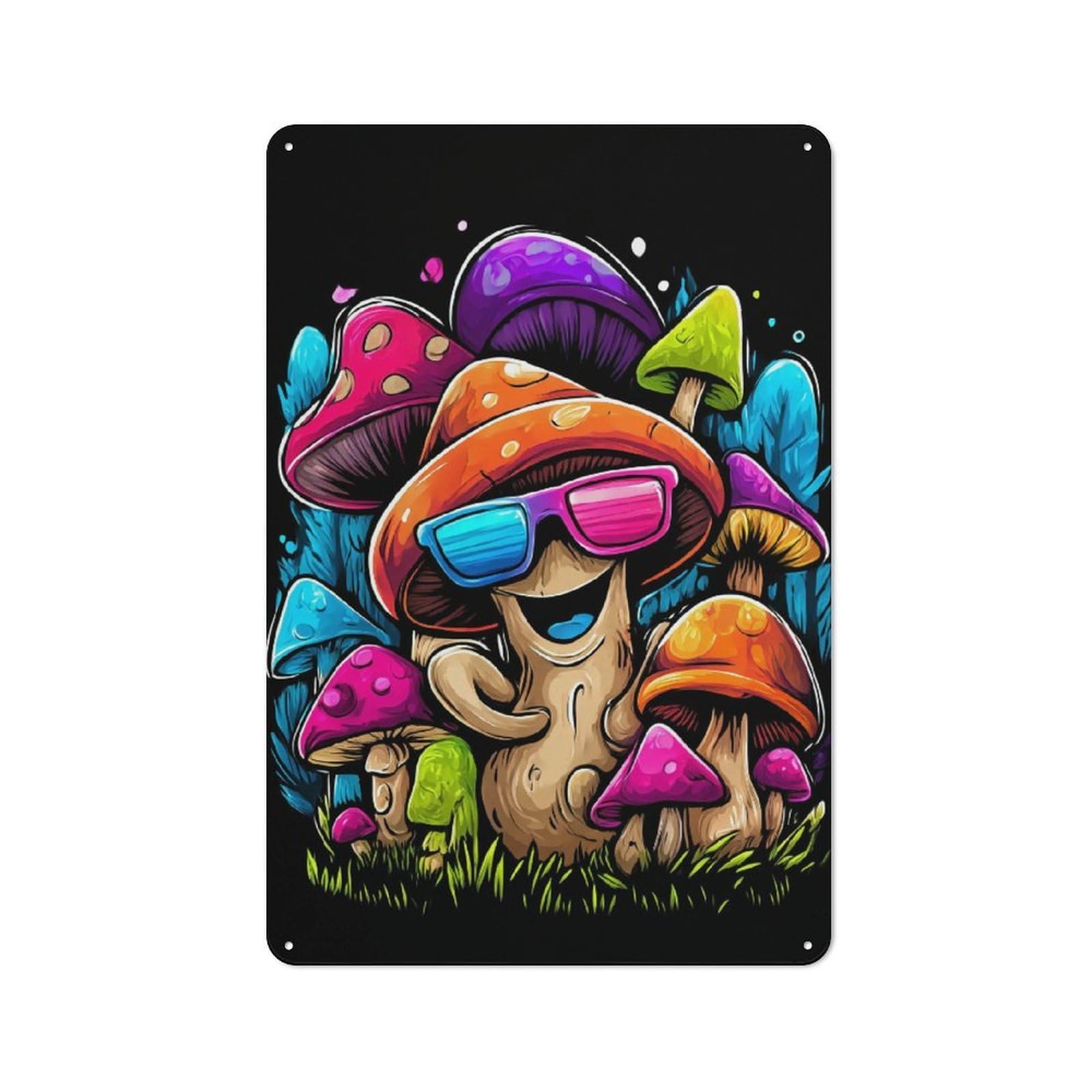 Junmoney Vibrant Mushroom Retro Tin Sign 30X20cm For Workshop Wall, For Collectors Of Retro Metal Wall Decor