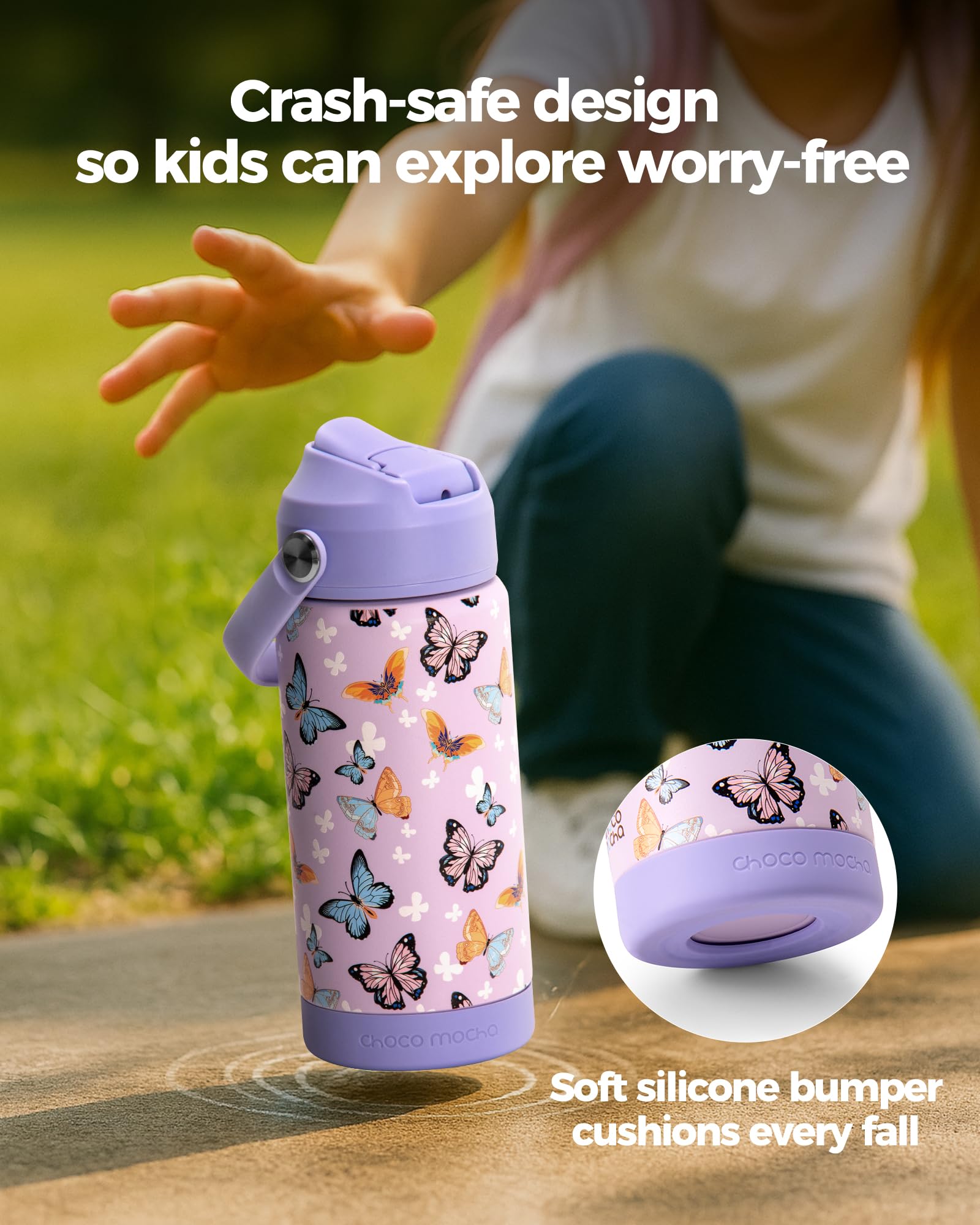 Choco Mocha Kinder-Wasserflasche für Schule, isolierte Einhorn-Wasserflasche, Edelstahl, 530 ml, Rosa und Weiß