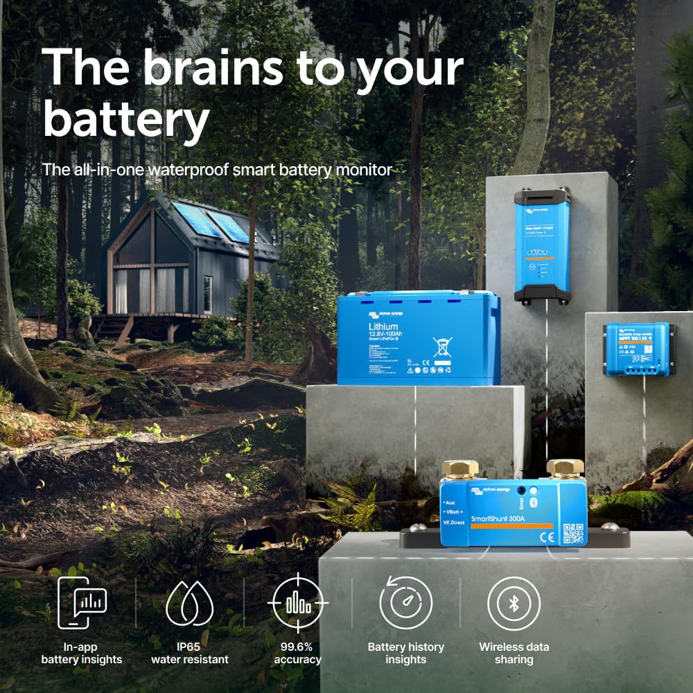 Victron Energy SmartShunt IP65 Battery Monitor (Bluetooth) - Victron Smart Shunt - 6.5V-70V, 300 amp