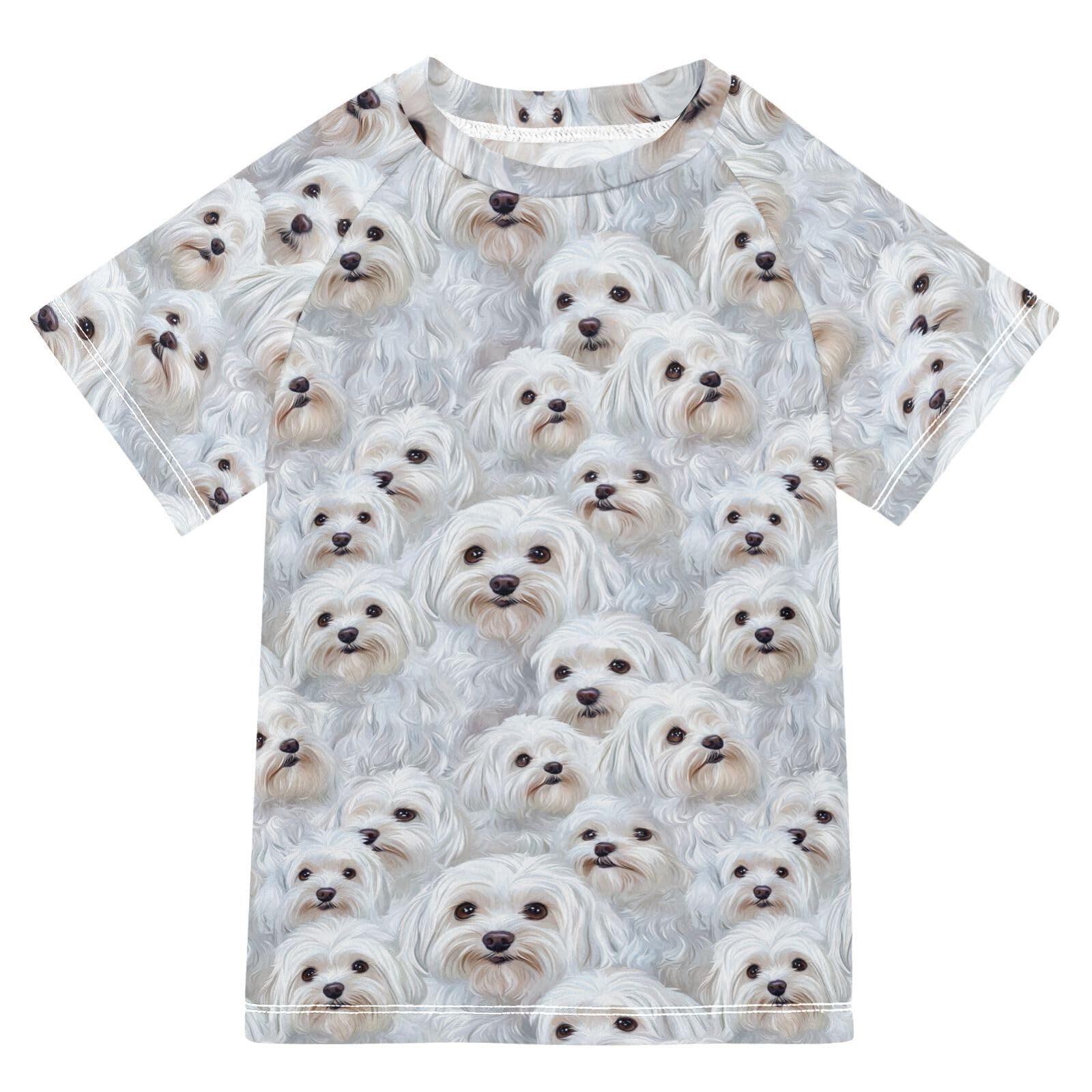 KLL Boy Bathing Suit Short Sleeve Rashguard Girls 4T Funny Maltese Dogs A River