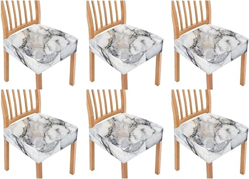 Dining Chair Seat Covers Set of 6 Replacement Seat Cover for Dining Room Chair Washable Removable Decorative Chair Cushion Slipcover Protector for Kitchen Office Decor, Marble Gray White