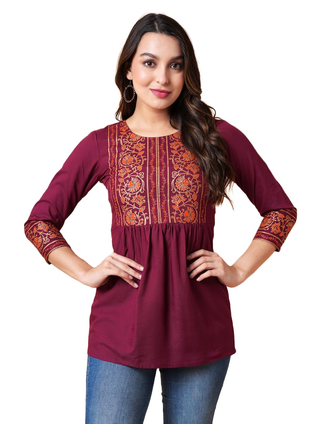 Daevish New Women's Rayon Ethnic Printed Regular Top