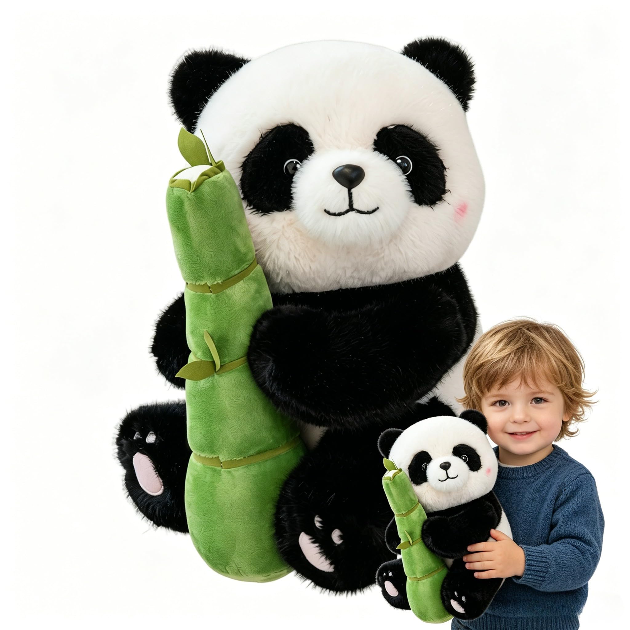 Panda Plush Toy Tree Stump Bamboo Stuffed Animal Soft Huggable Pillow Cute Forest Gift for Kids Baby Girlfriend 25cm 35cm (Green, 25cm)