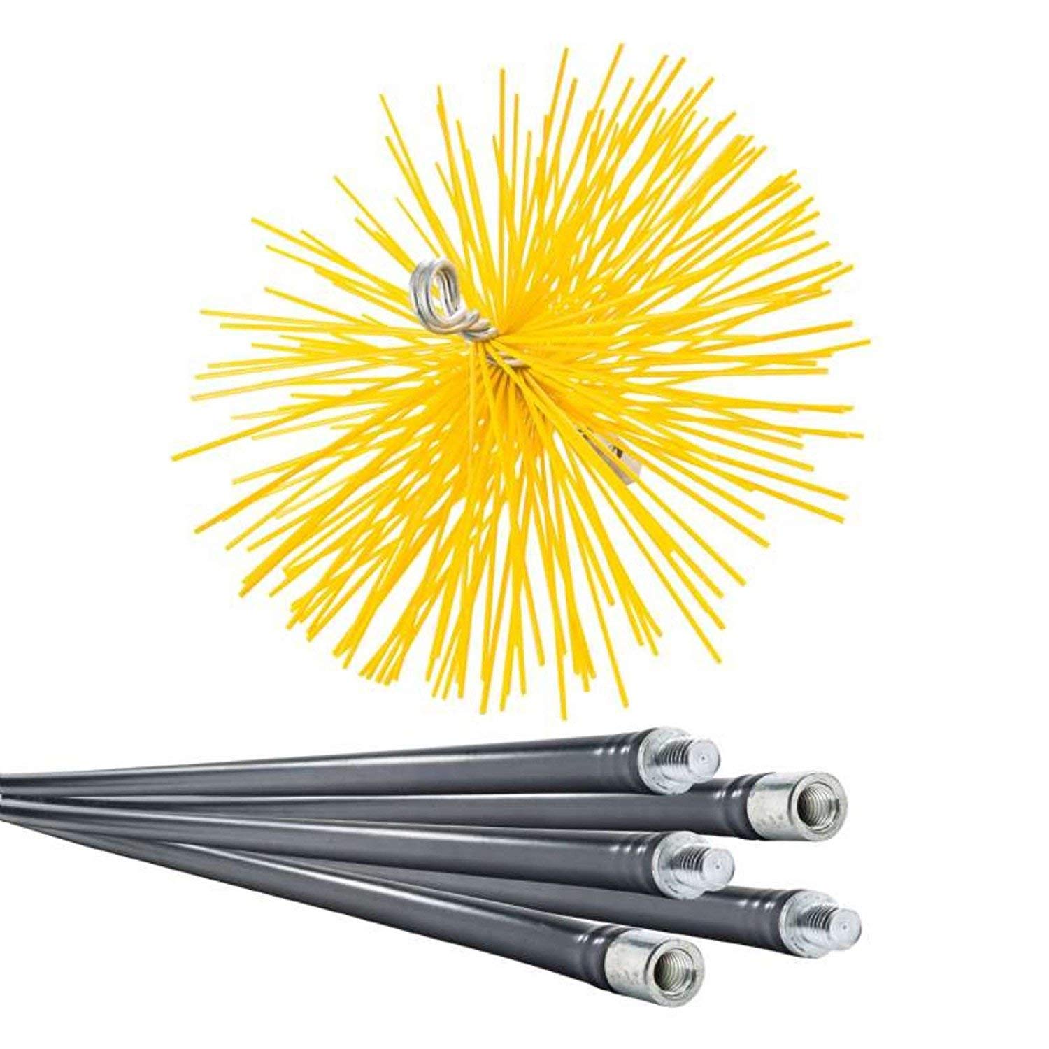 Kit de Limpieza para conductos revestidos | Cepillo sintético | 7 Metros con 5 Varillas de 1,40 m | Diámetro 200 mm | Chimeneas | Kibros 4KIT3SRb
