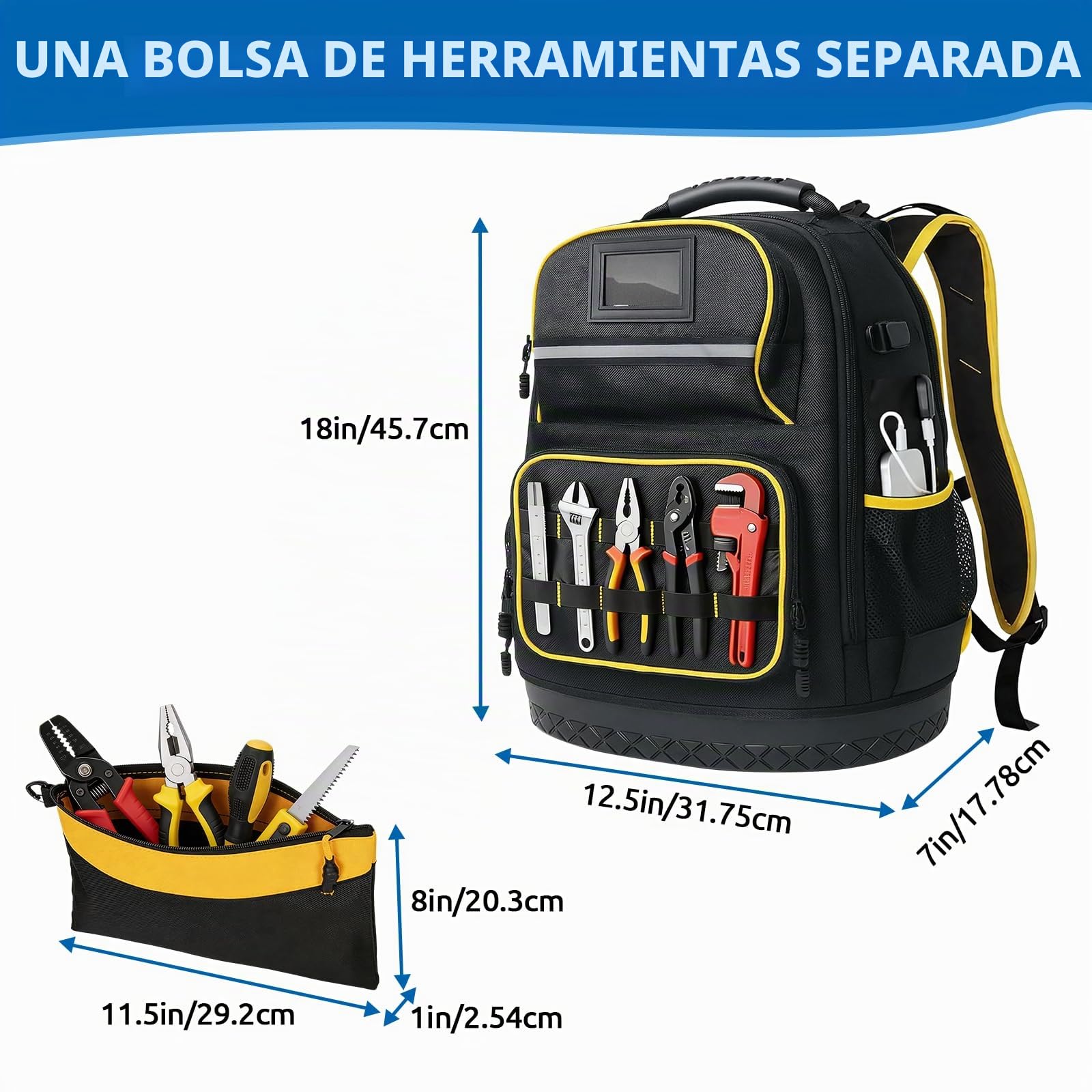 Bolsa de herramientas para electricistas, robusta mochila de herramientas para electricistas, carpinteros, constructores, gran capacidad de almacenamiento, apertura curvada, fácil de fijar y quitar