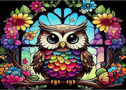 EOBROMD Kits de pintura de diamante de búho para adultos, kits de pintura de diamante 5D para principiantes, pintura de animales con puntos de
