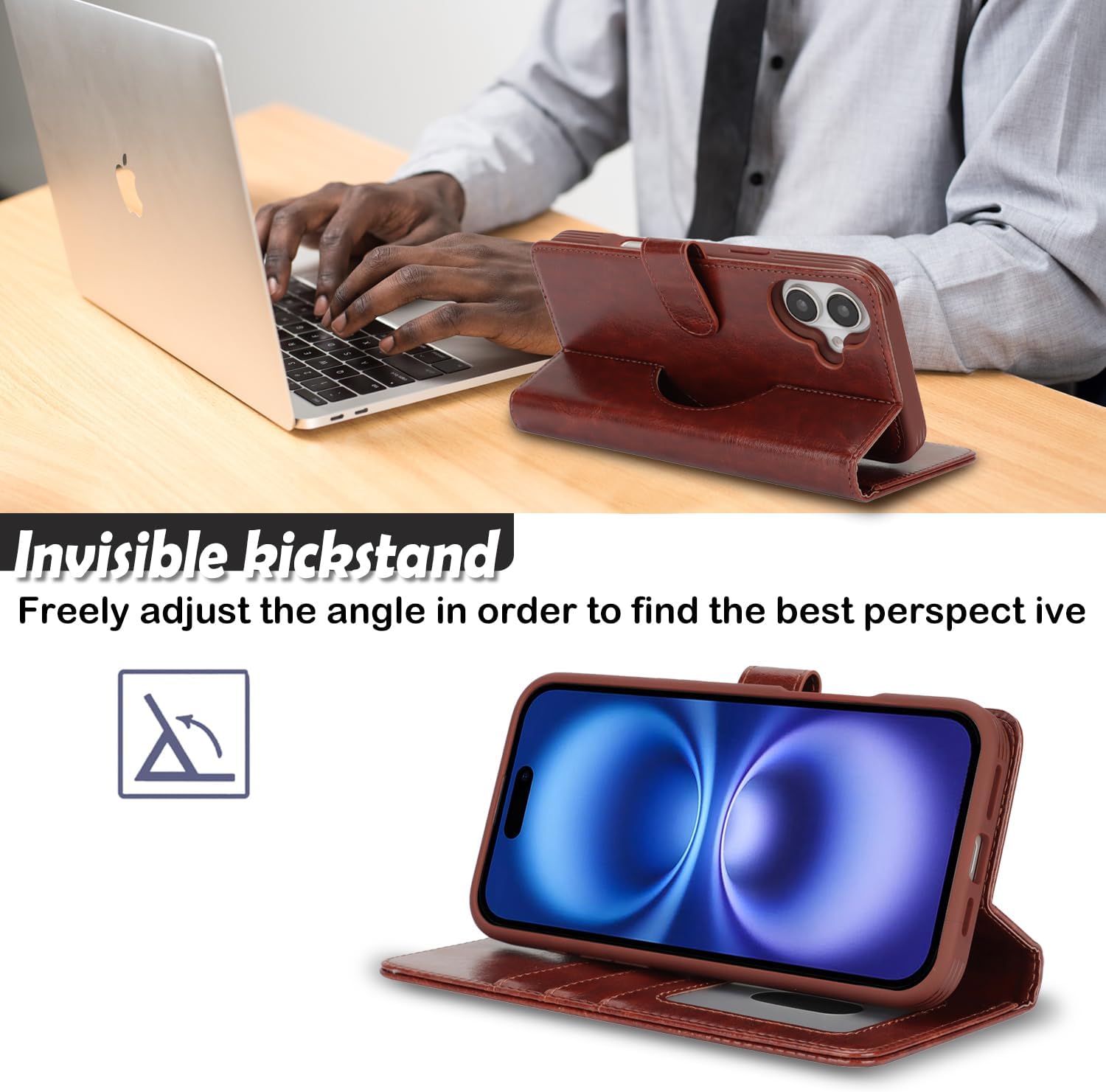 Ｈａｖａｙａ for iPhone 16 Case Detachable Wallet Case with Card Holder，2 in 1 Pu Leather Flip Folio Credit Card Slots Stand Compatible Magsafe Magnetic Shockproof Phone Cover (6.1")-Deep Brown