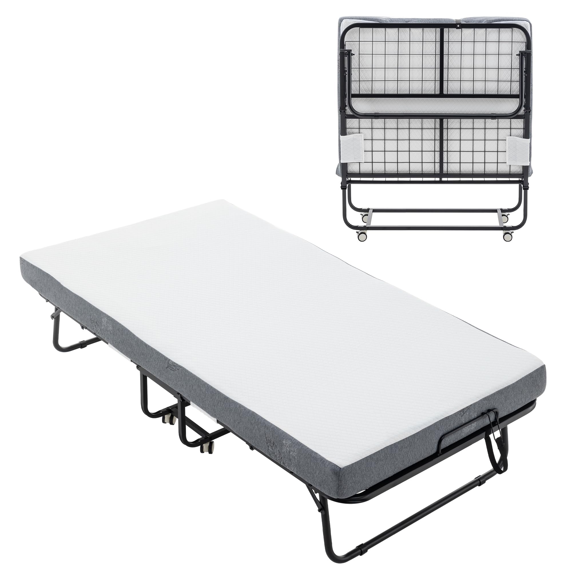 Dithoko Folding Bed with 5” Memory Sponge Mattress, Portable Guest Bed Camping Cot for Adults, Saving Space Rollaway Bed for Travel and Hospital Nursing, 75 x 38 Inches