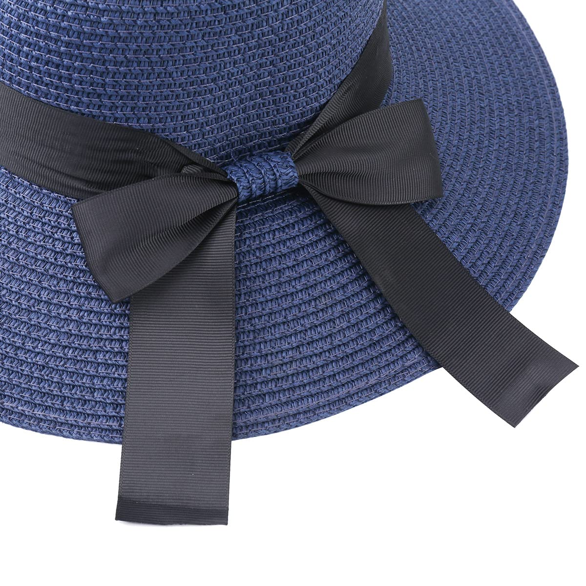Chapeau de Paille pour Femme avec Cordon Coupe-Vent à Large Bord Pliable pour la Plage, l'été, Protection UV 50+