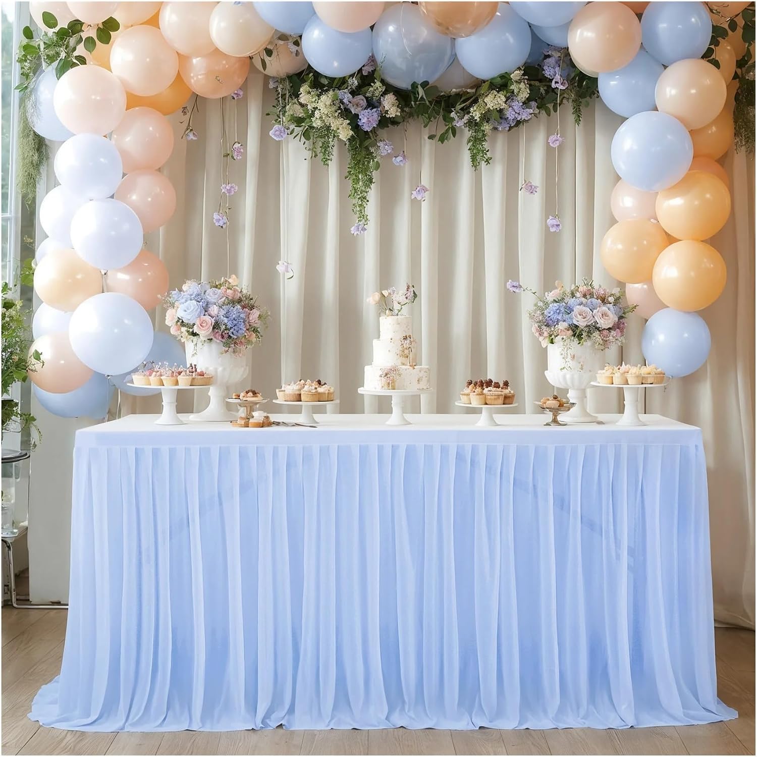 Table Skirt Rectangle Table Skirts for Rectangle Tables for Wedding Party Birthday Cake Event Dessert Tablecloth(Color5,12FT(L4.26m H0.75m))