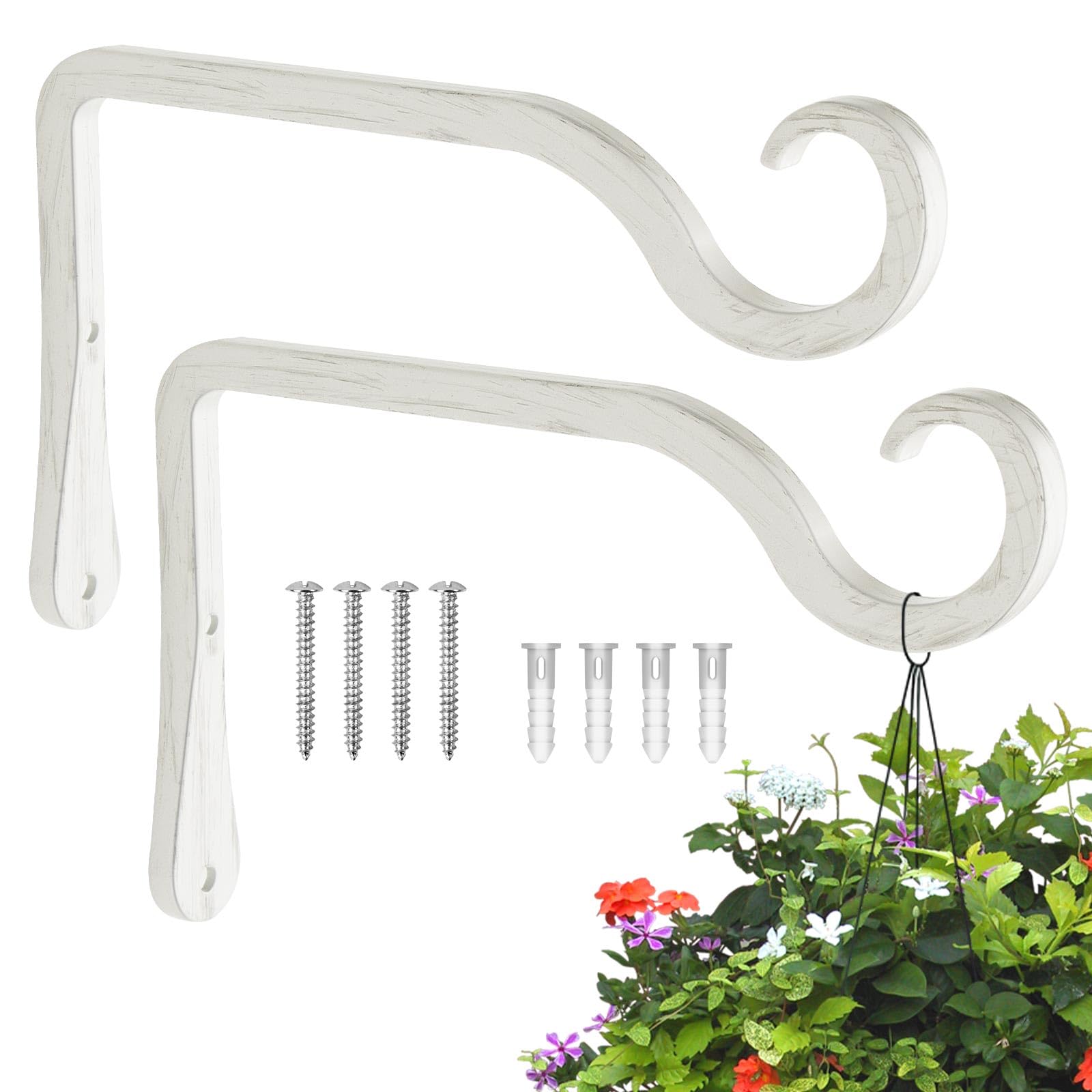 BOLITE 18033 Wall Hooks, Rustic Hanging Plant Brackets Decorative Indoor Outdoor Plant Hanger for Bird Feeders, Planters, Lanterns, Wind Chimes, 2 Pack, Retro White-image-32