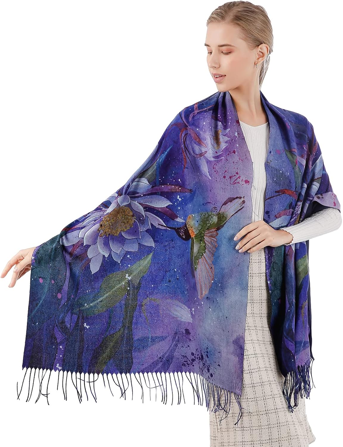 XINYUN Women's Fashion Scarf with Art Printed Tassel Soft Cashmere Warm Large Blanket Wrap Shawl for gift - Image 2