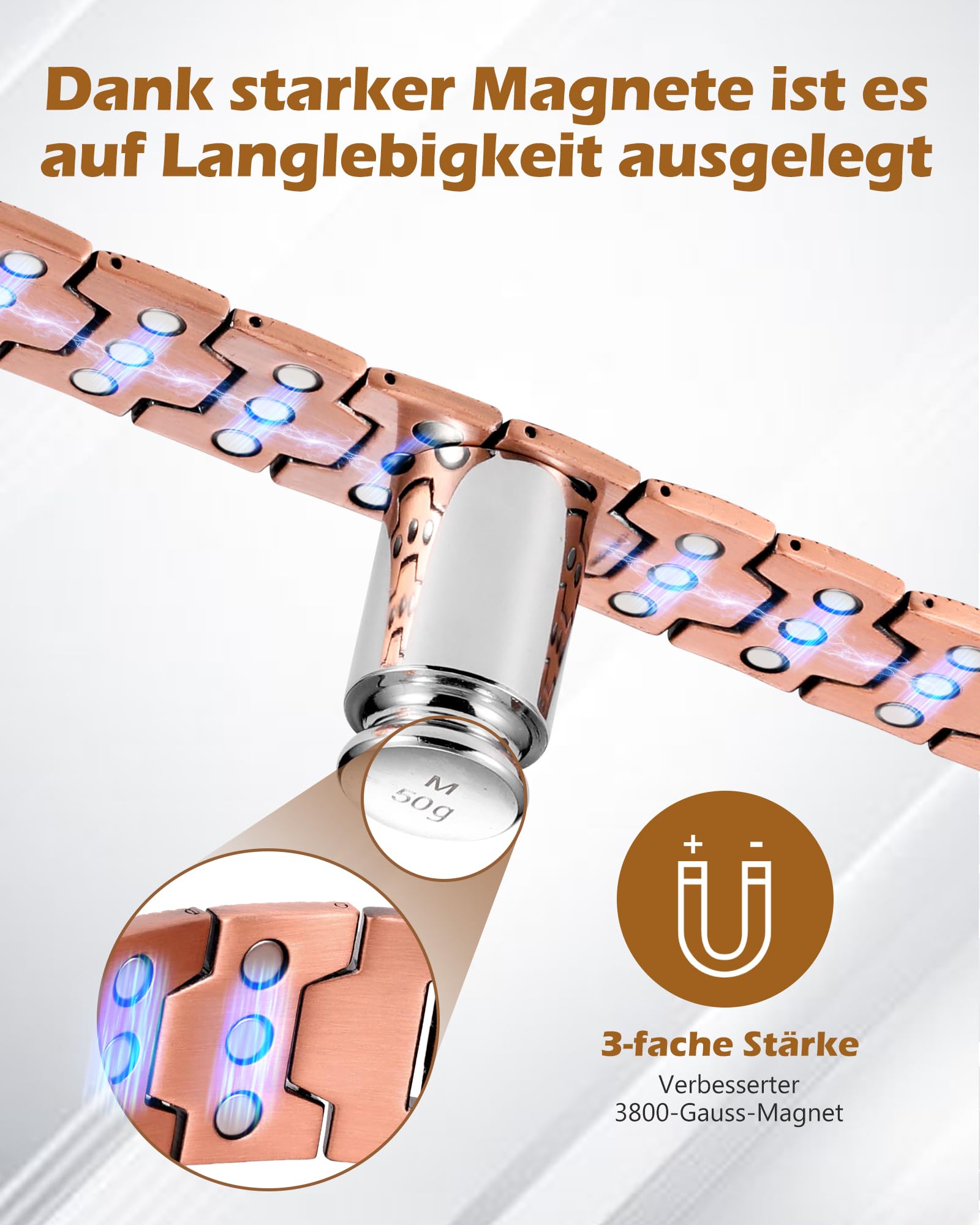Jeracol Kupfer Magnetarmband Herren, 99% Reines kupferarmband mit ultrastarken Magneten, Einstellwerkzeug und Schmuck-Geschenkbox