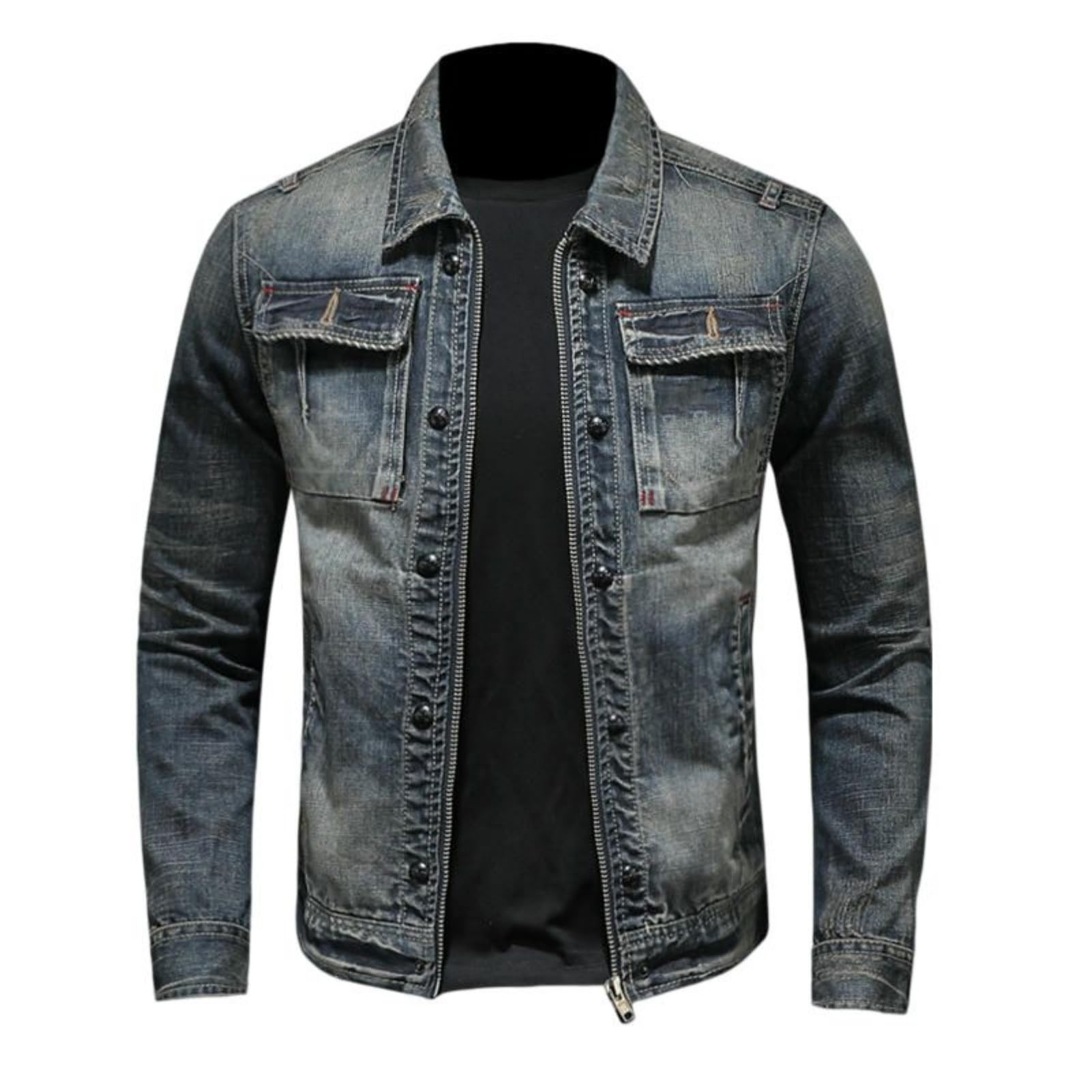 Męska jesienno-zimowa koreański styl slim vintage odzież robocza rowerzysta modna kurtka dżinsowa na co dzień
