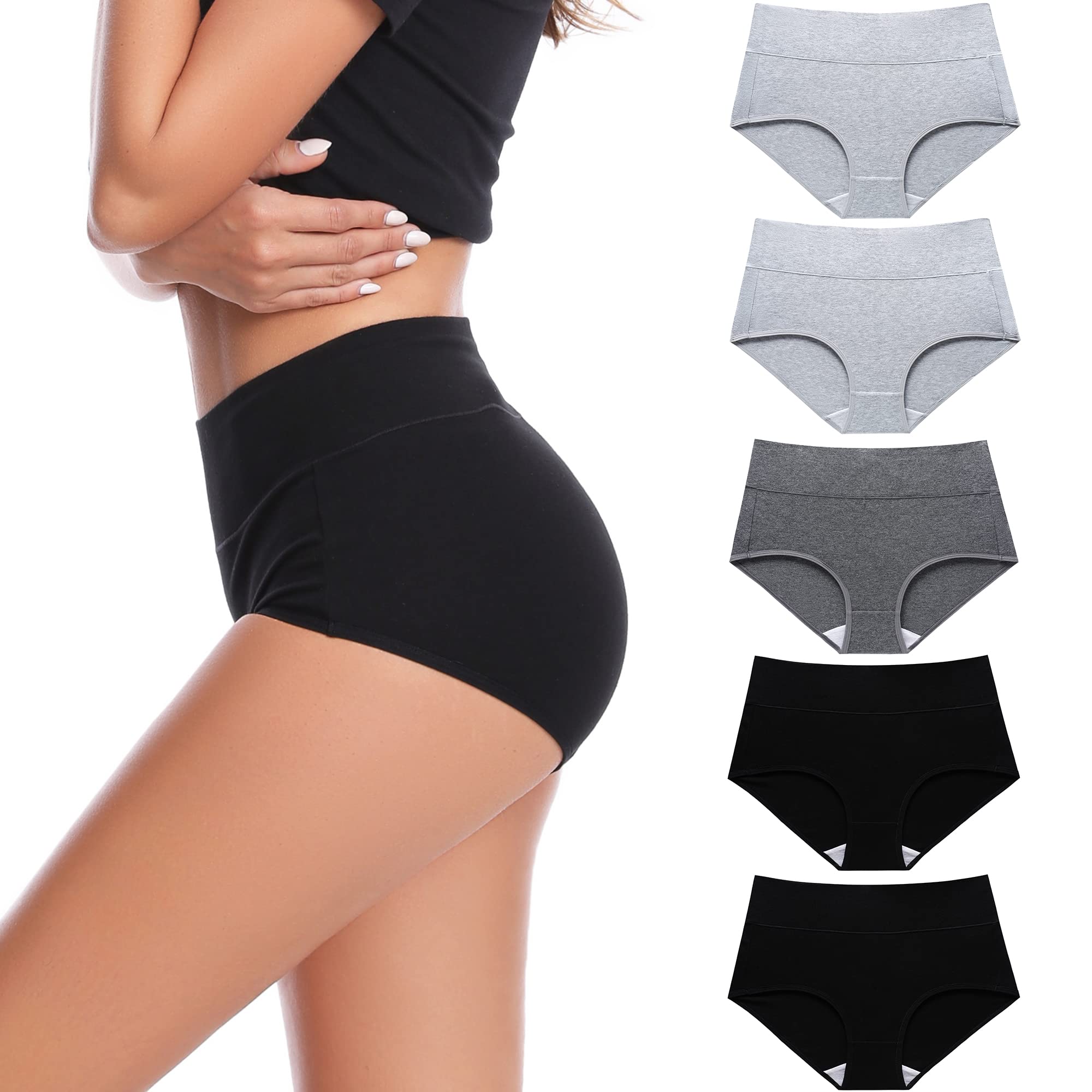 Womens Cotton Underwear for Women High Waisted Full Coverage Briefs Soft Breathable Moisture Wicking Ladies Panties 6 Pack