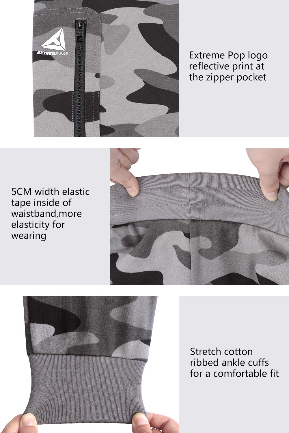 Extreme Pop Hombre Pantalones de chándal Militares de Camuflaje con Estampado Reflectante UK Brand