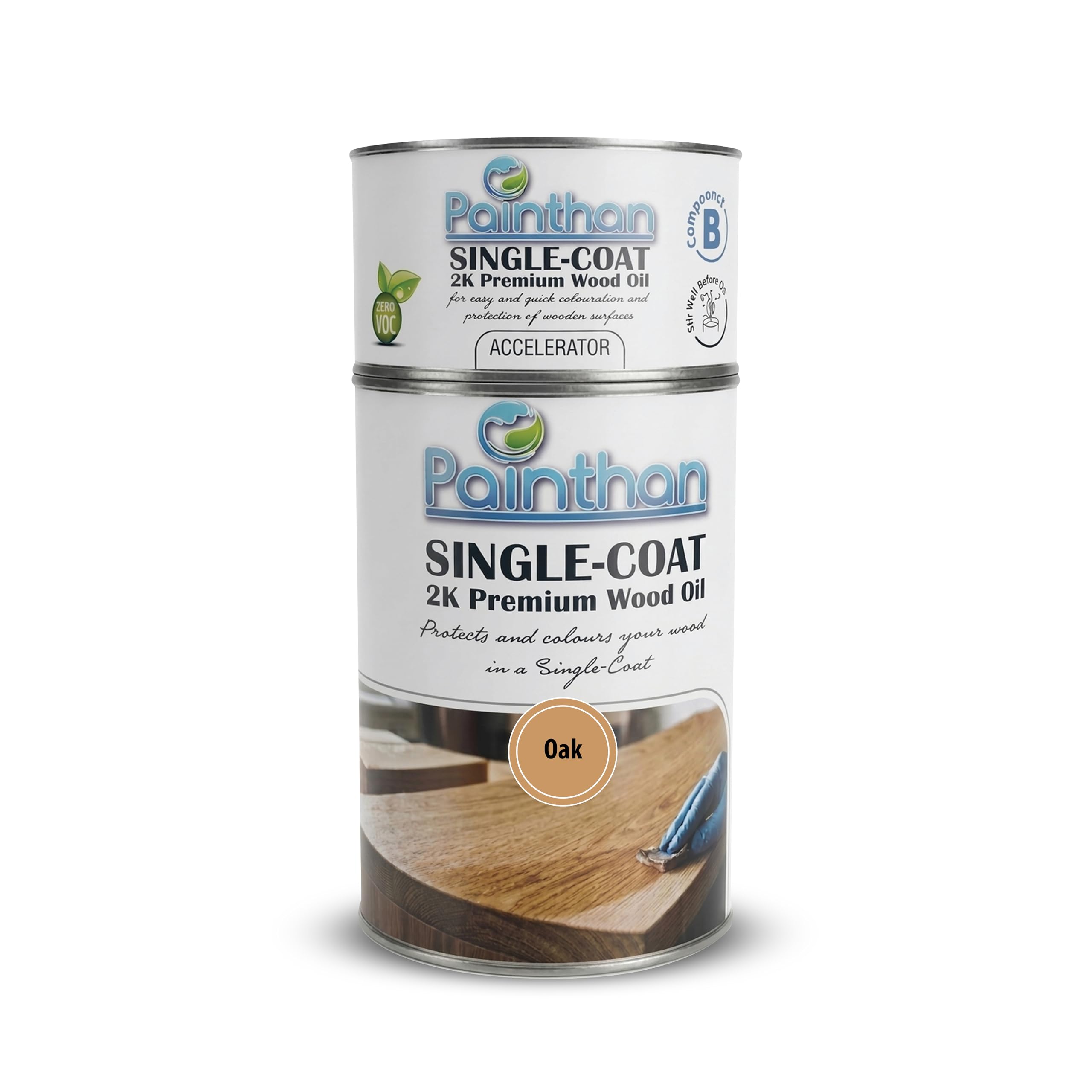 Single-Coat 2K Premium Wood Oil with Accelerator – Zero VOC, Fast Drying, Interior Wood Oil for Furniture, Floors &amp; Wooden Surfaces – Oak – 1.3L Set