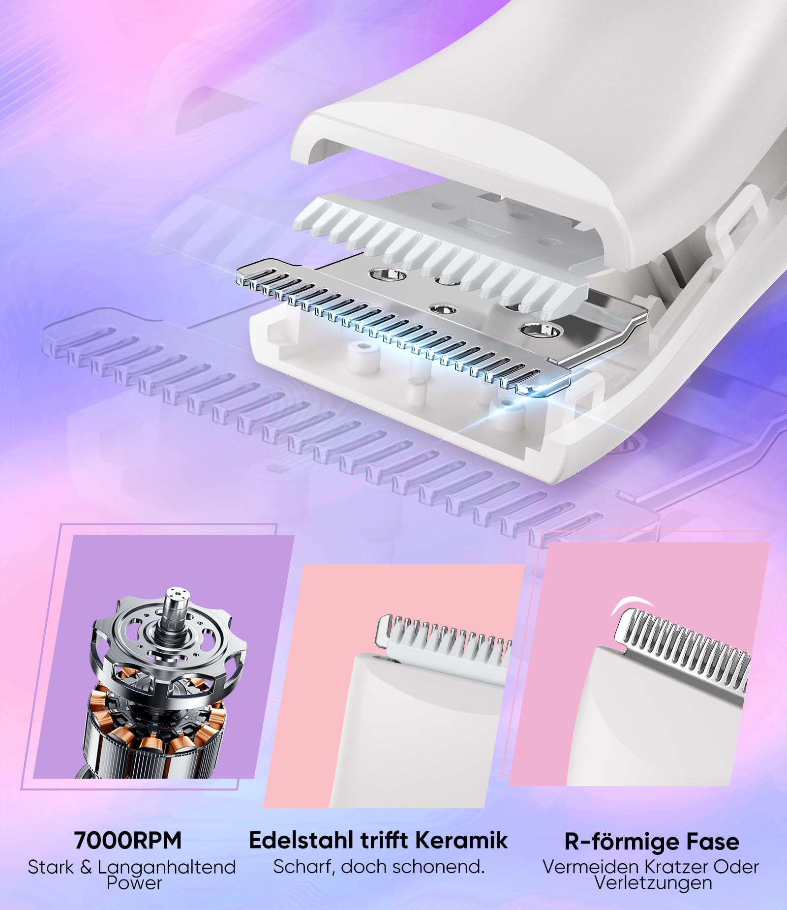 Rasierer Damen,4-In-1 Intimrasierer für Frauen,Gesichtshaarentferner,Nasenhaartrimmer&Augenbrauenrasier, Trocken&Nass Damenrasierer Elektrisch für Bikinizone,Gesicht,Nase/Ohren,IPX6&USB Aufladung Weiß