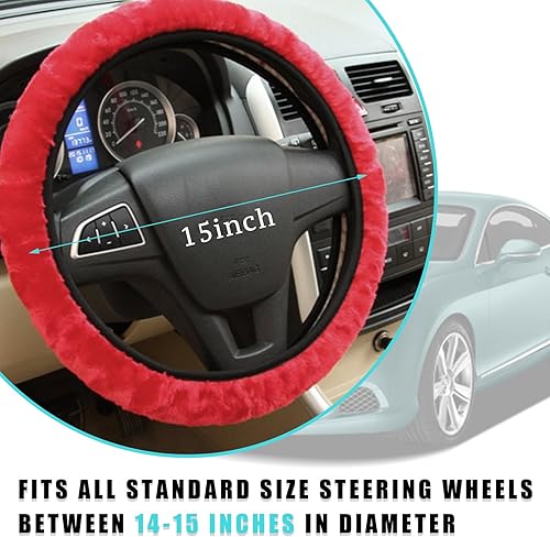 Miniatura 2 de Funda elástica y mullida para volante, protector suave de 15 pulgadas para el invierno cálido, fundas antideslizantes y esponjosas para volante de