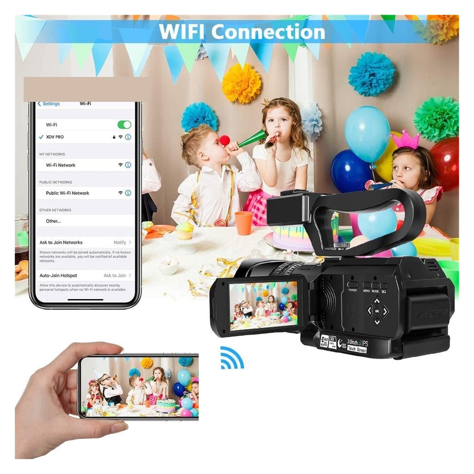 Videocámara, Videocámara Digital con Zoom 18X 4K for fotografía, transmisión en Vivo, Pantalla de 4 Pulgadas, cámara Web, vídeo 64MP Cámara de vlogging(32G SD Card,with Microphone)