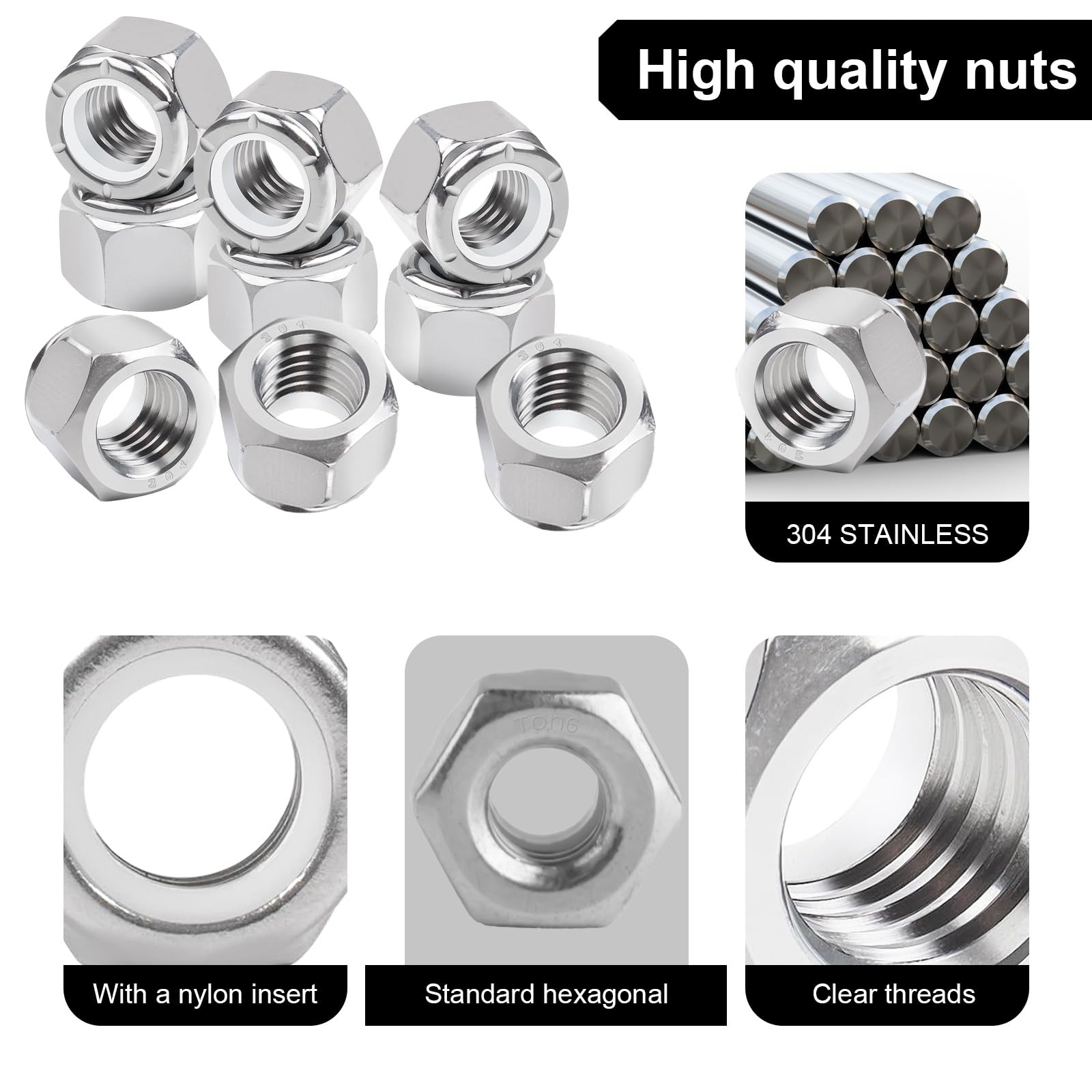 Lock Nuts 100-Pack 1/4-20 Stainless Steel Nylon Insert - Locking Nuts For  Vibration Resistance 100 Pack Lock Nuts