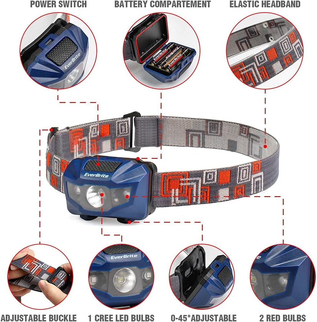 EverBrite LED Headlamp, 2-Pack LED Head Lamp with Red Lights for Hunting, Camping, Hiking Sports Emergency Power Outage, AAA Batteries Included