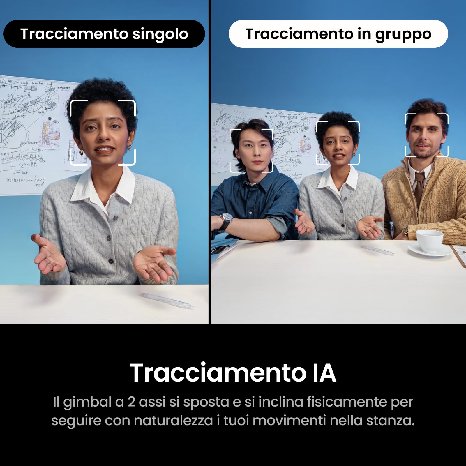 Insta360 Link 2 Pro - Webcam 4K PTZ per PC/Mac, sensore 1/1,3", bassa luminosità, tracking IA, HDR, microfoni direzionali canc. rumore, supporta Stream Deck, Zoom, Teams, Twitch per stream o riunioni