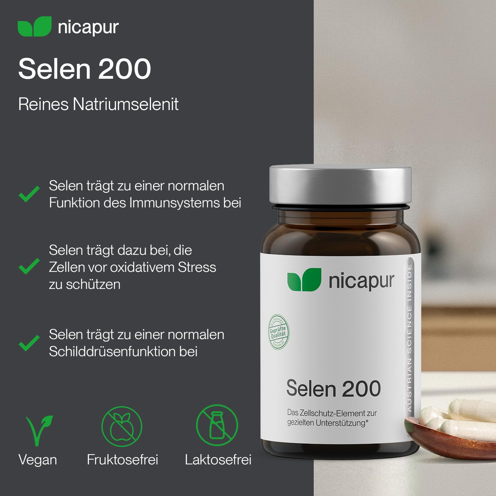 nicapur Selen 200 / Selen mit 200 µg Natriumselenit pro Kapsel, hochdosiert & vegan / Unterstützung der SCHILDDRÜSE & ZELLSCHUTZ vor oxidativem Stress