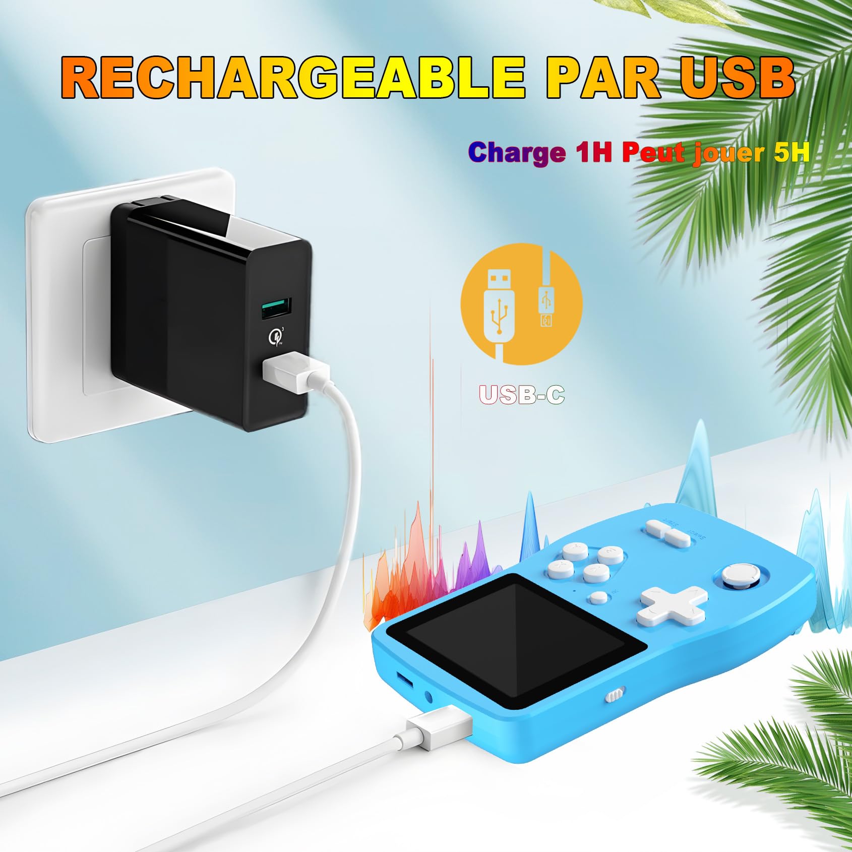 32 Bit Console de Jeux Portables pour Enfants avec 139 Jeux Vidéo, Lecteur de Jeu avec écran IPS de 3,0" Batterie Rechargeable, Jeu de Voyage Cadeaux Jouets pour Garçons Filles (Bleu)