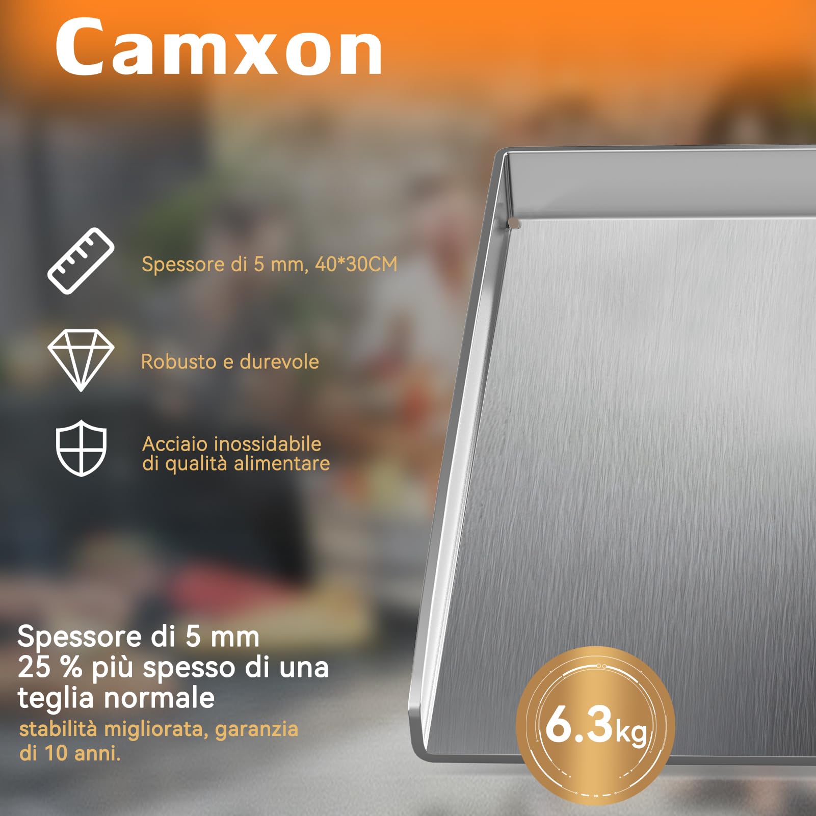 Plancha Universale in Acciaio Inox 40.5×31CM, Spessore 5MM con Scarico Grasso, Lavabile in Lavastoviglie - Per Griglie a Gas e Carbone