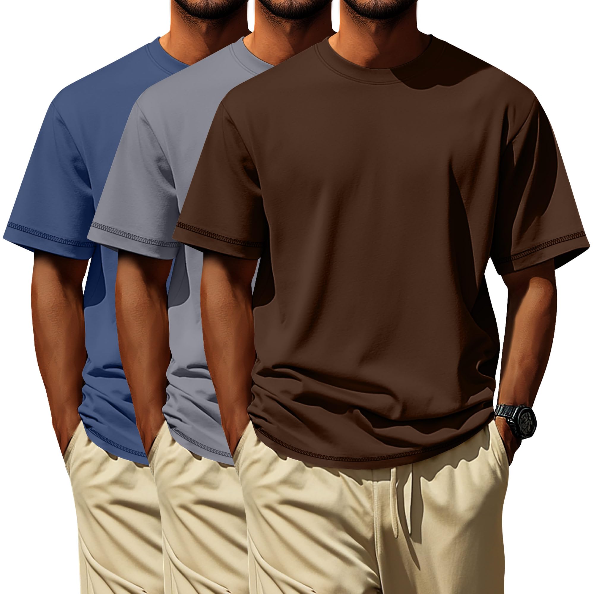 Neer Paquete de 3 Camisetas para Hombre de Tallas Grandes (L-7XL) Manga Corta Cuello Redondo Camisetas básicas de Verano