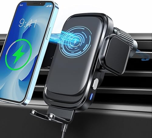 Soporte de cargador inalámbrico para automóvil, carga rápida de 15 W, cargador de teléfono de automóvil con sujeción automática para ventilación de