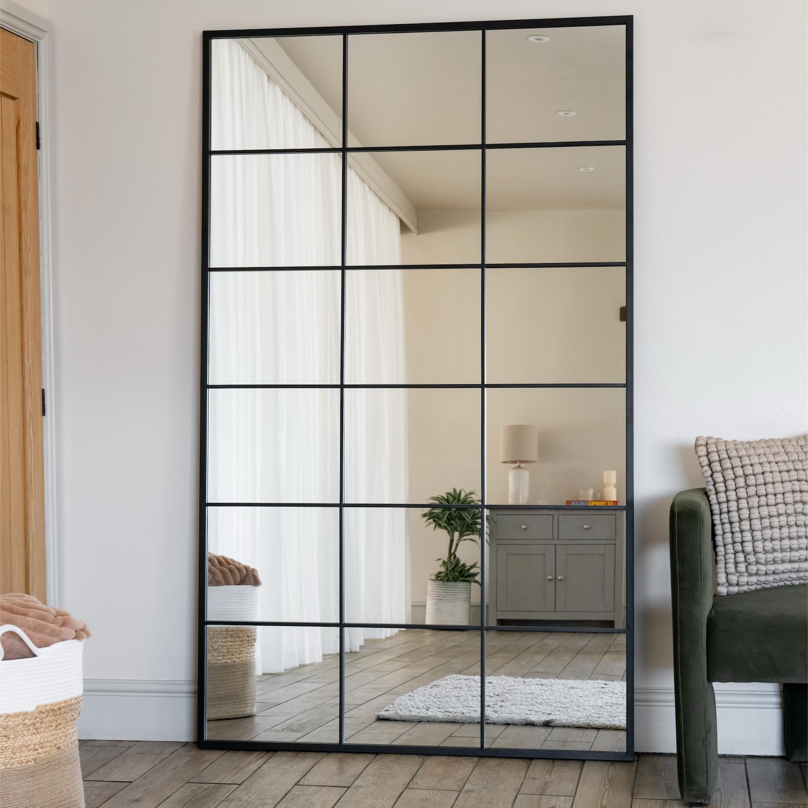 Jobu | Full Length Black Mirror - 180cm x 105cm home | Large Rectangle Modern Wall & Standing Mirror with Lattice Design for Bathroom, Bedroom, or Hallway | Kyo