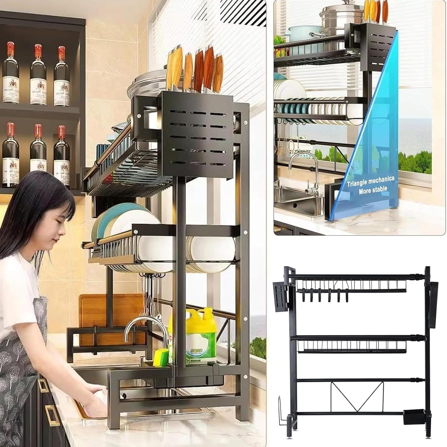 Scolapiatti Da Posizionare Sopra Il Lavello, Scolapiatti In Acciaio Inox, Organizer Per Piano Cucina E Ripiano Portaoggetti Per Piatti