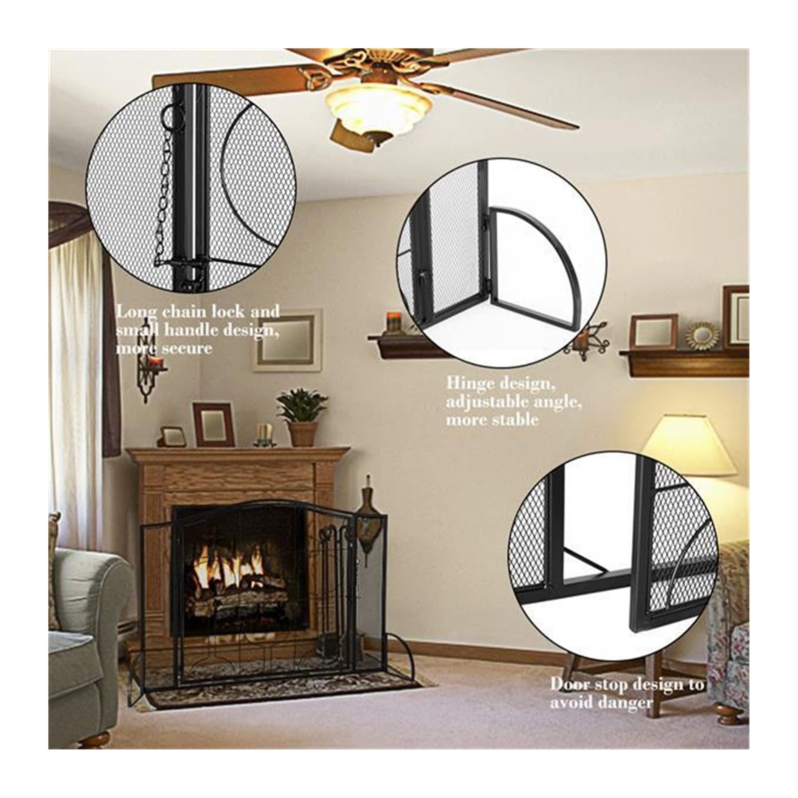 Schermi per Caminetti di Guardia Schermo for Camino Porta Singola Rete Nera con Motivo Geometrico Grill Soggiorno Accessori per Caminetti in Rete Decorativa