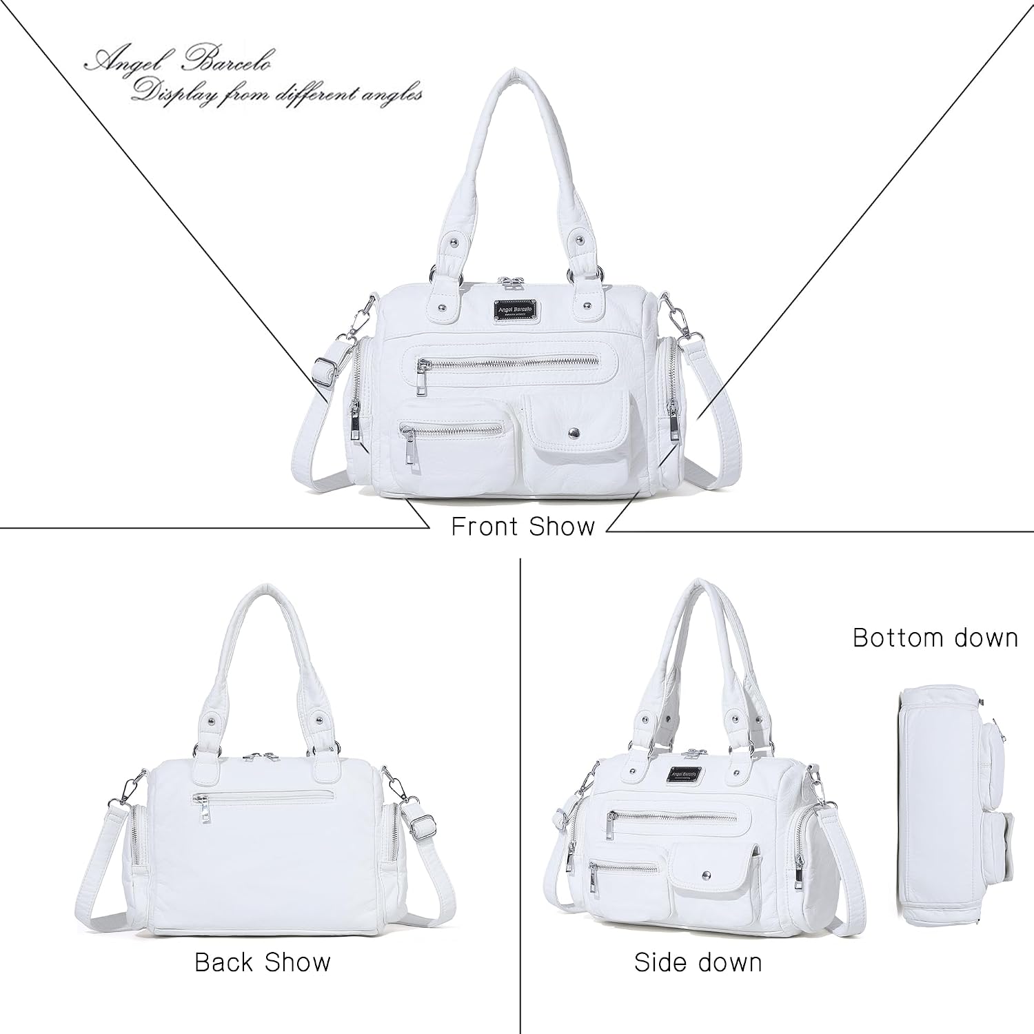Angel Barcelo Purses for Women Small Hobo Shoulder Bag Multi-Pocket Tote Bag with Zipper image 4
