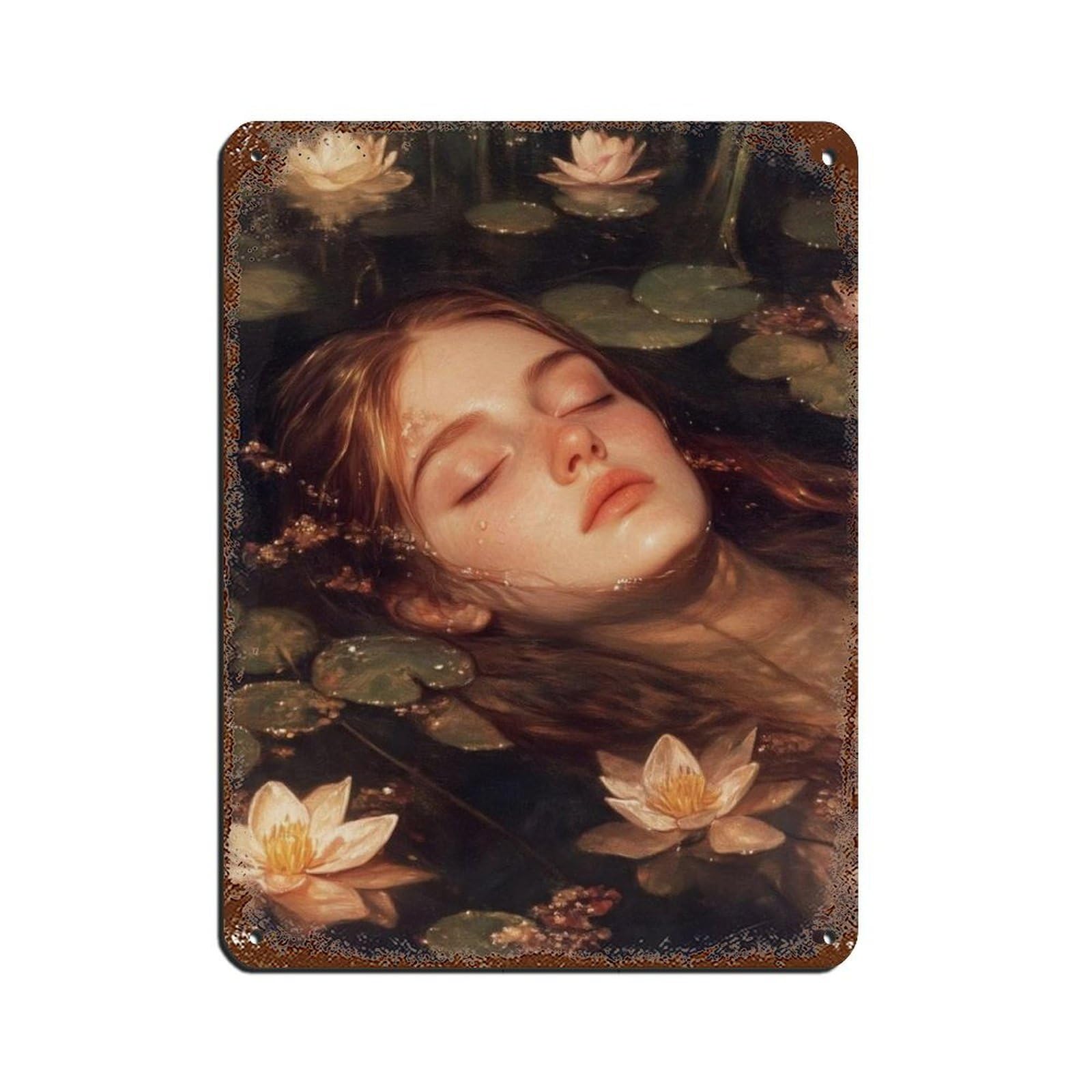 Ophelia Drowning Art, Dark Academia Aesthetic Retro Poster Metal Tin Sign Chic Art Retro Iron Painting Bar People Cave Cafe Family Garage Poster Wall Decoration 12x16inch(30x40cm)