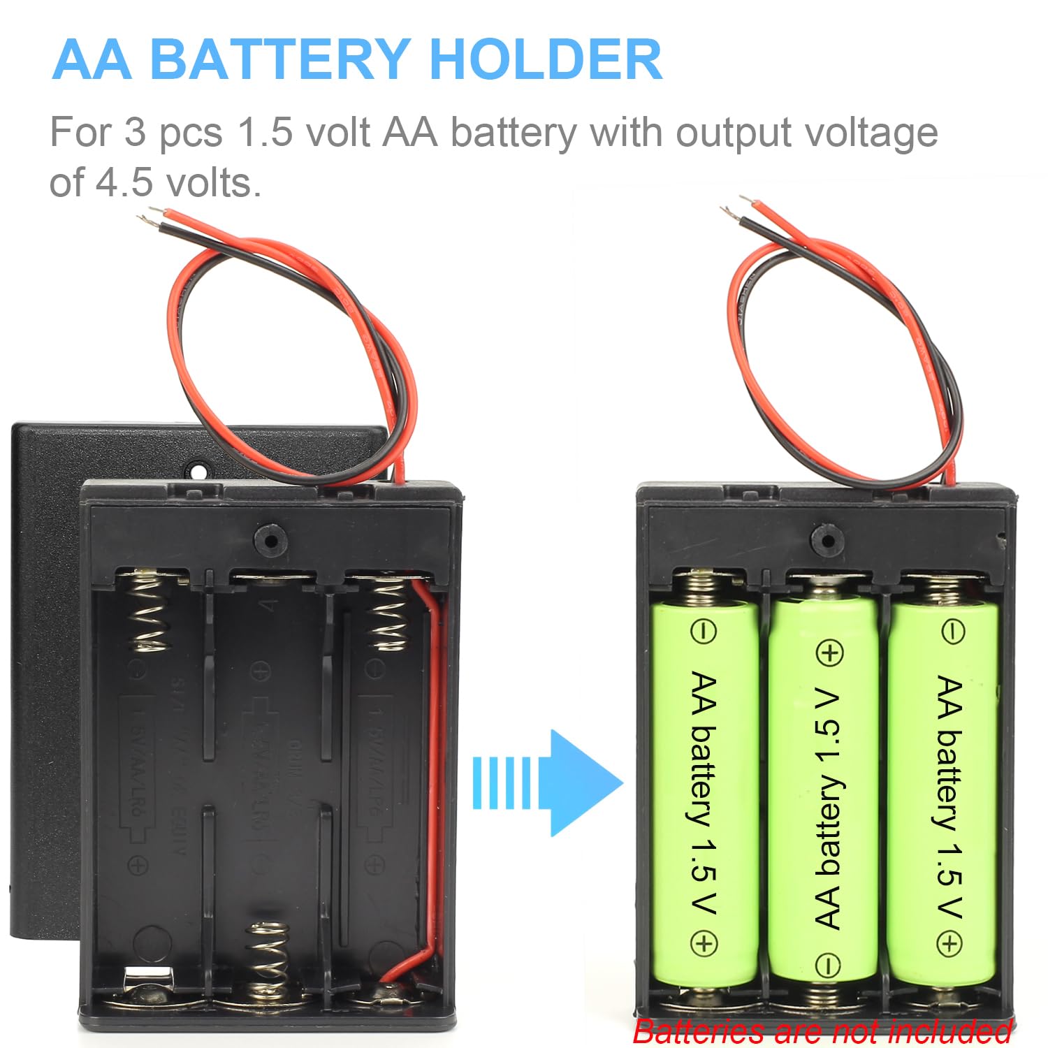 Goweewon AA Battery Holder, 2 Pack 3 AA Battery Holder with Leads, with Switch, (3x1.5 Volt) 4.5V AA Battery Pack Box Holder (3 AA Battery Holder with Leads)