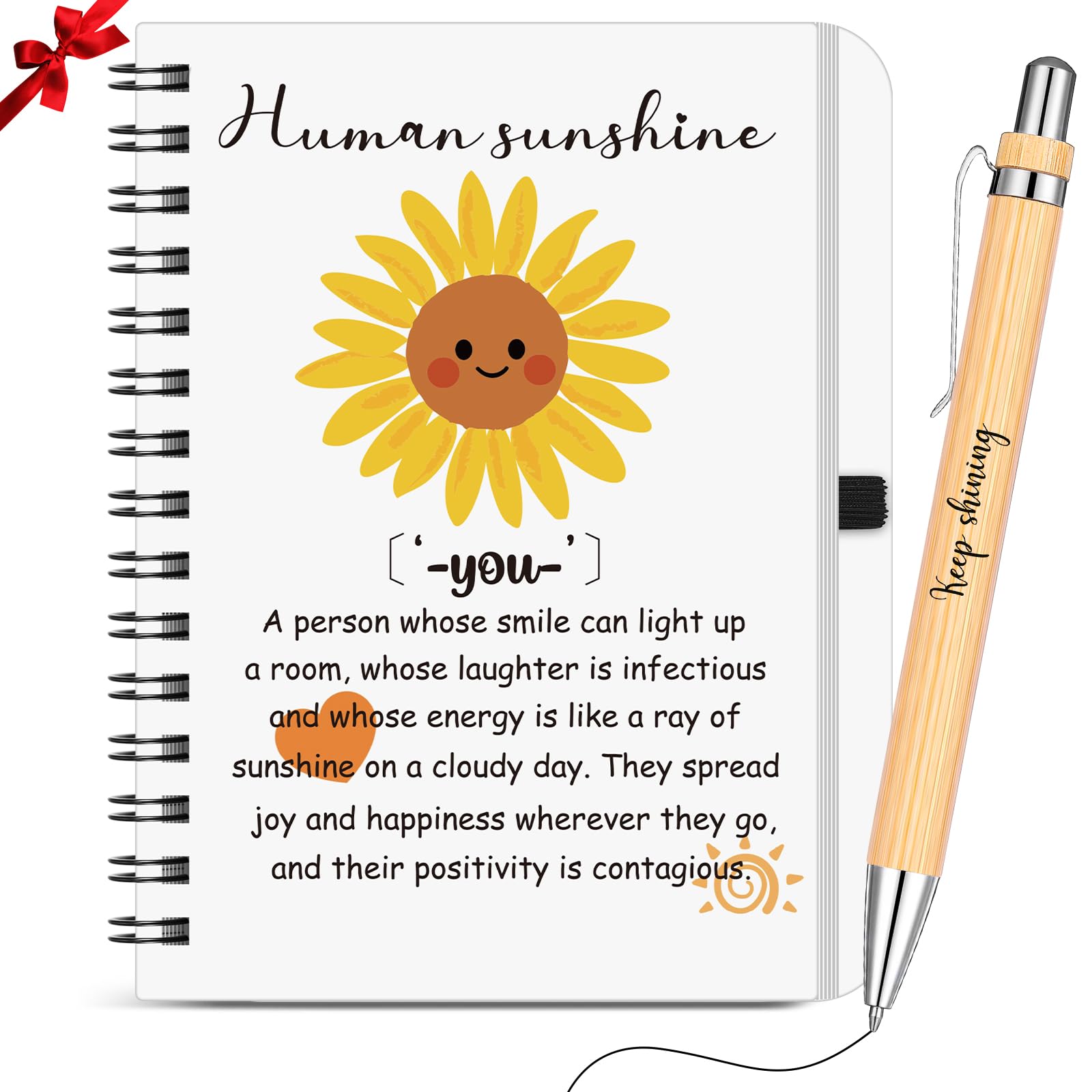 Sinmoe 2 Pcs Thank You Gifts for Women, Christmas White Elephant Gifts, Human Sunshine Gift Set, Coil Notebook Neutral Pen, Graduation Thanksgiving Appreciation for Colleagues Employees Teacher Mom
