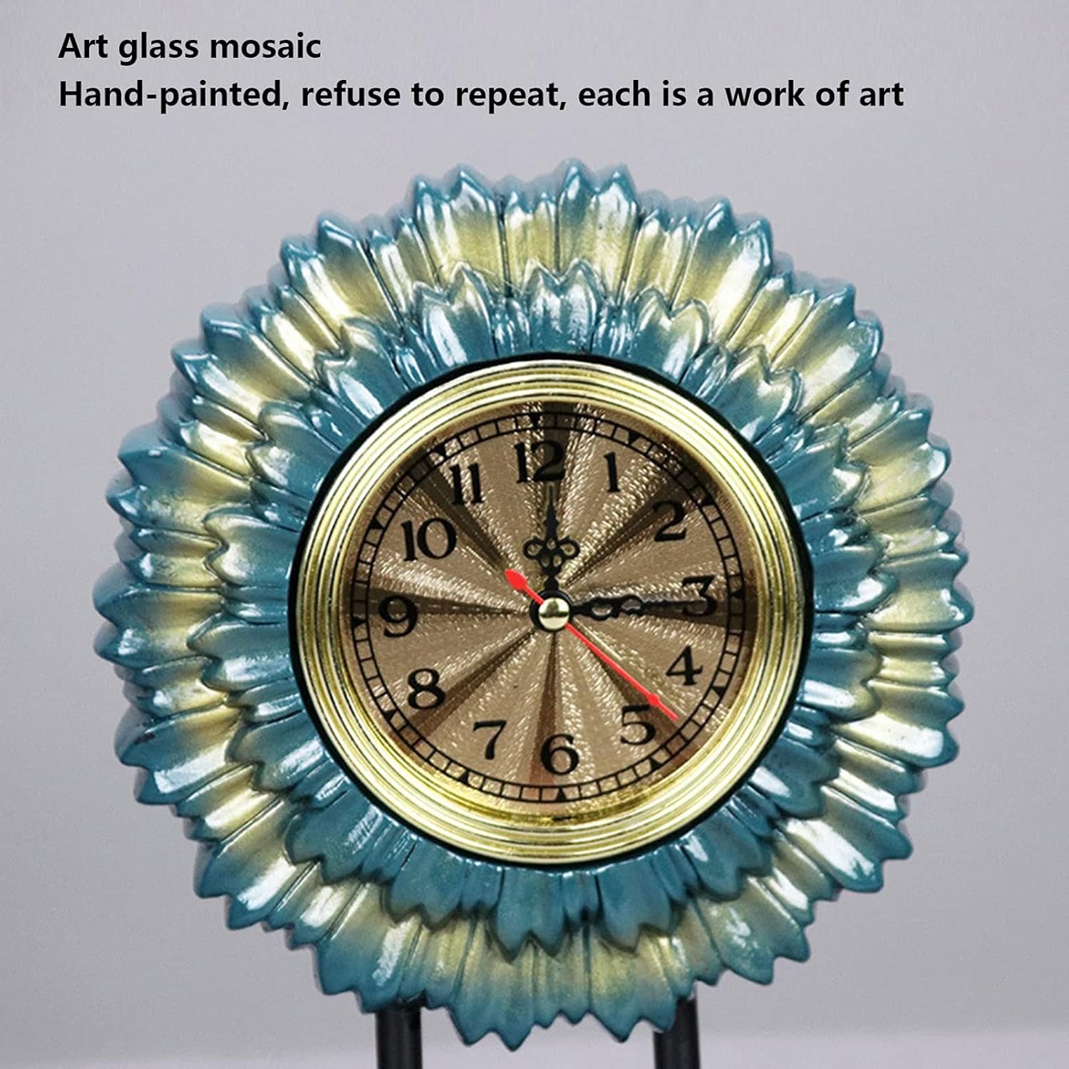 Mantel Clocks, Battery Operated Silent Wood Table Clock, Resin Deer Sculpture Fireplace Clock, Solid Wooden Shelf Decorative Chiming for Entrance of Living Room Study Decor,