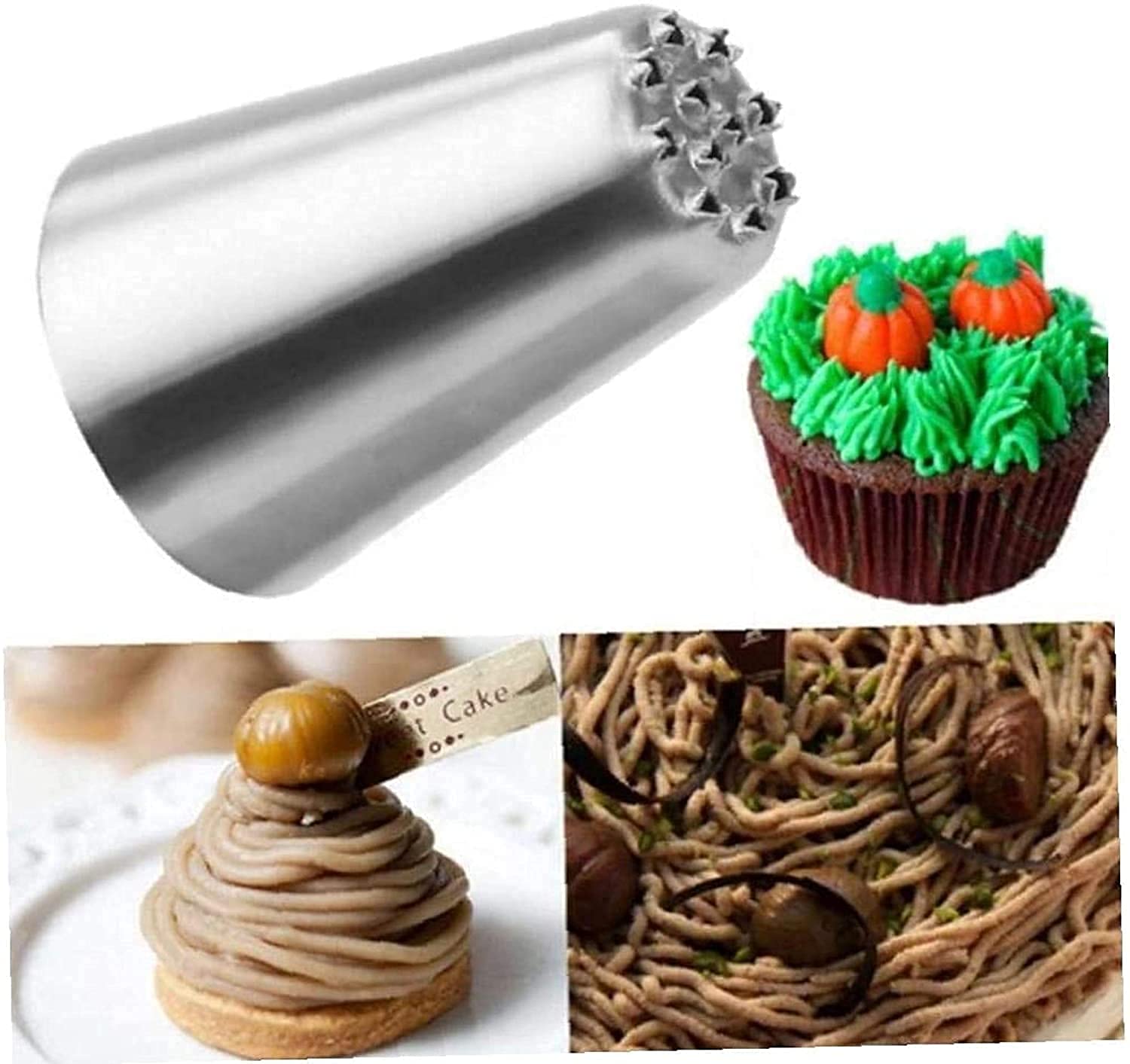 Bulky Buzz Stainless Steel Grass Icing Piping Stainless Steel Russian Icing Nozzles for Decorating Cupcake Pastries Desserts